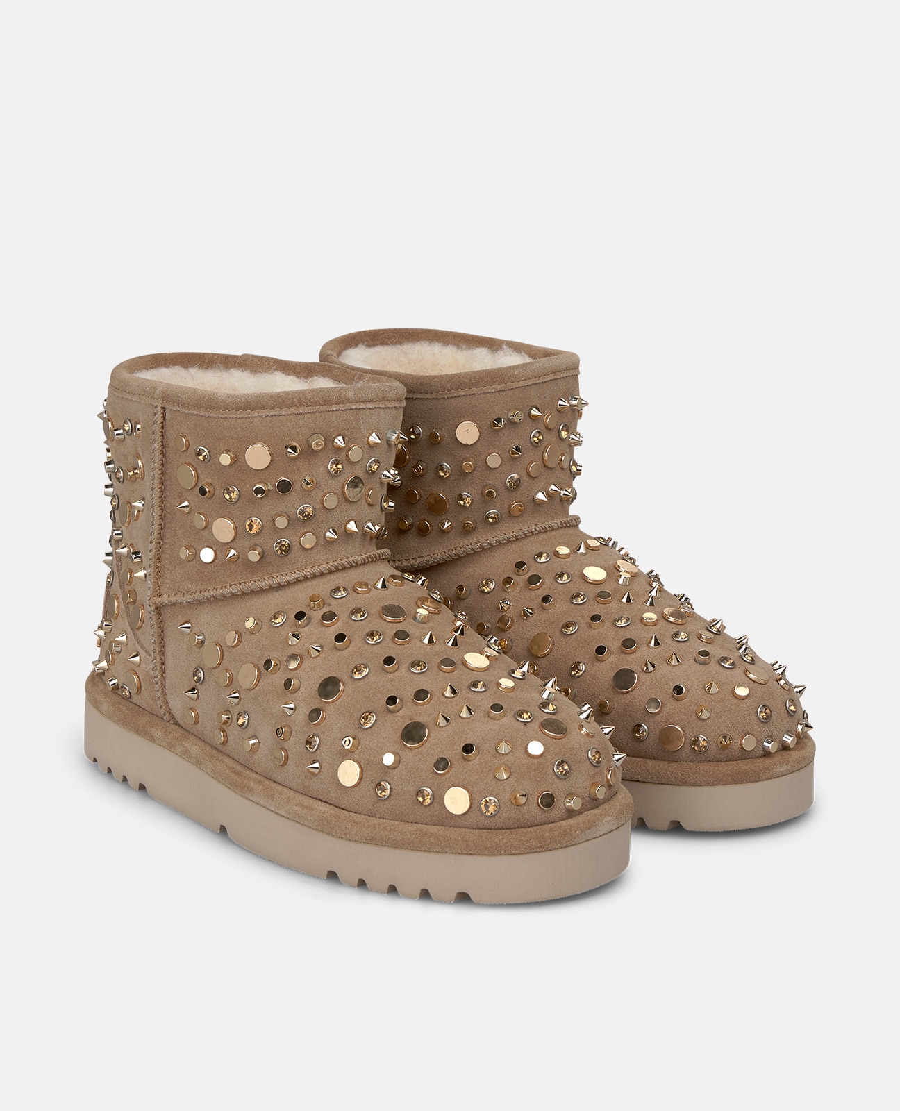 Botines apreski de mujer en ante con tachas metálicas - Visón Visón-3