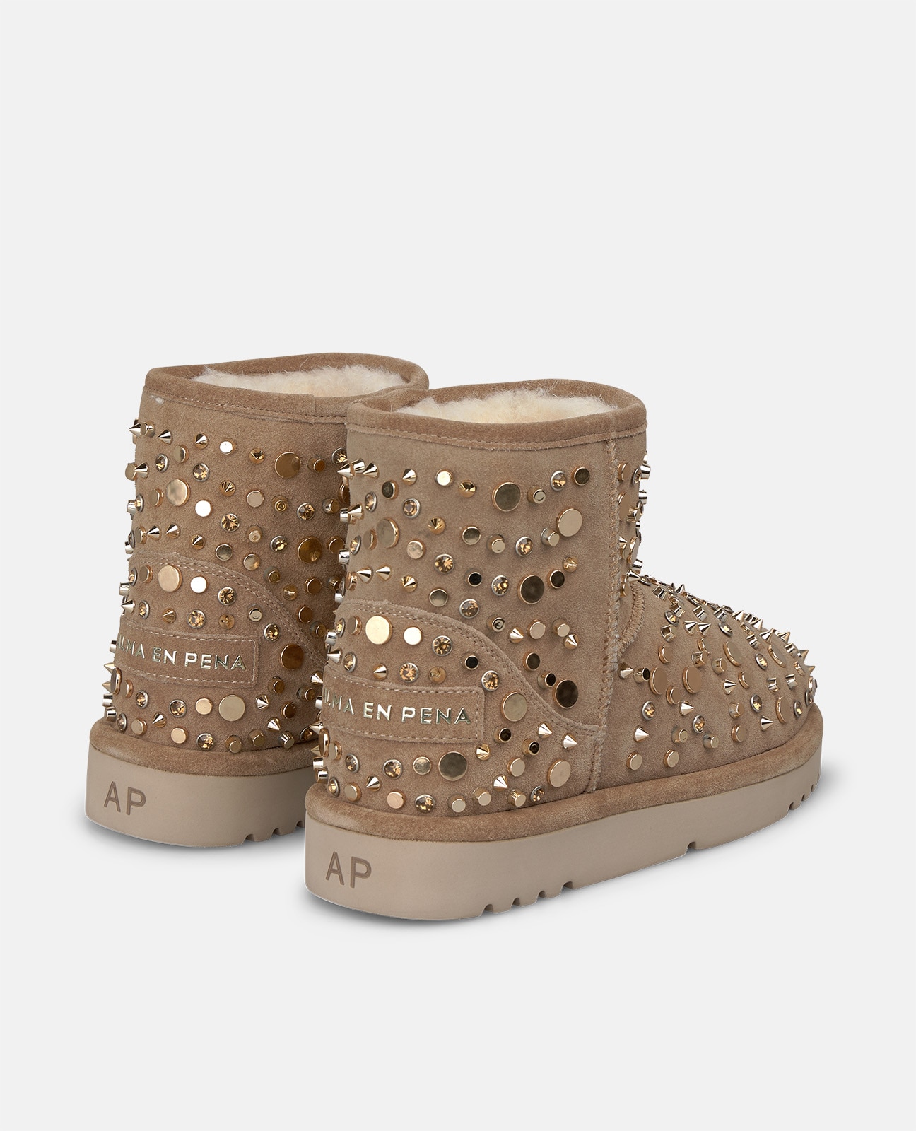 Botines apreski de mujer en ante con tachas metálicas - Visón Visón-2