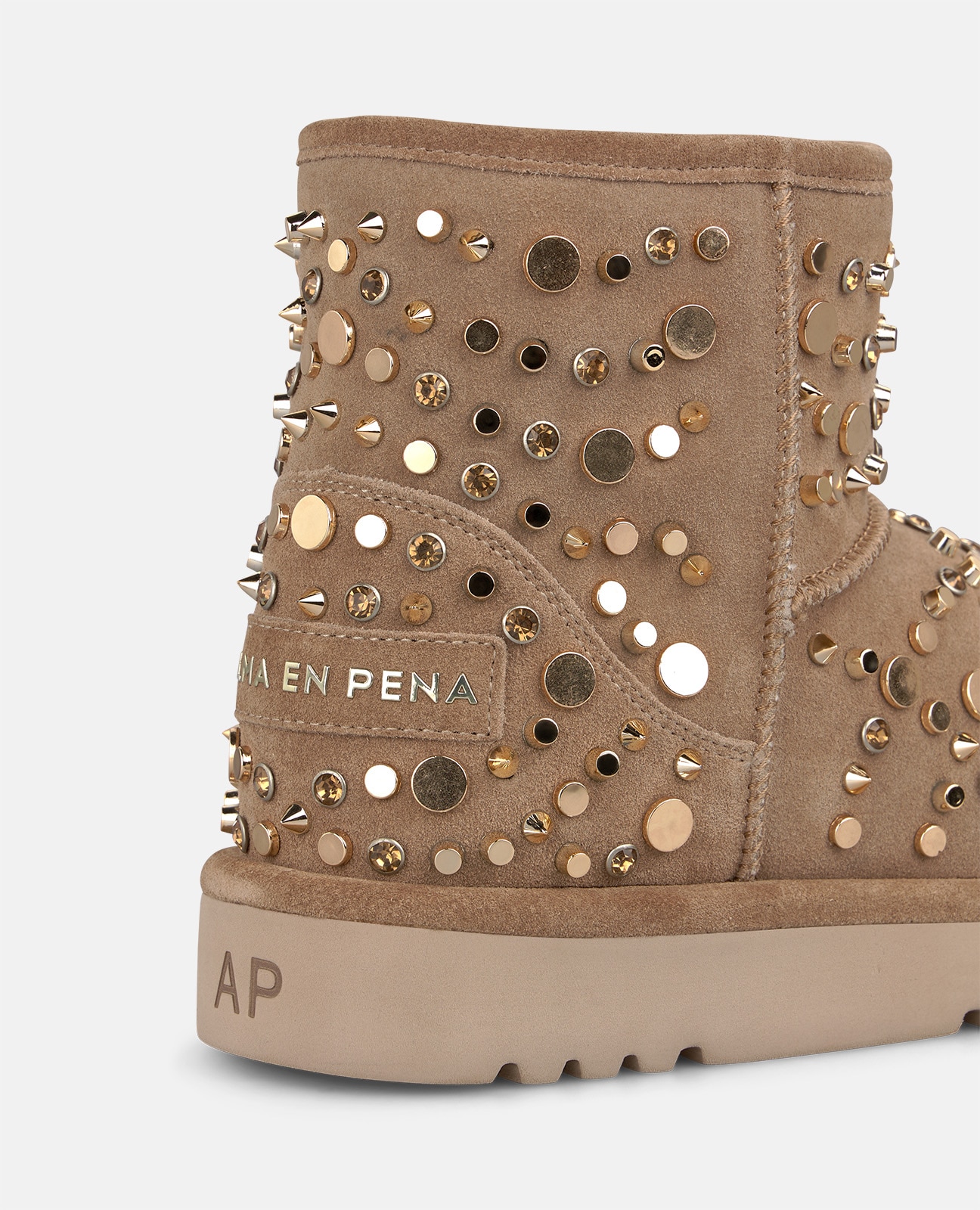 Botines apreski de mujer en ante con tachas metálicas - Visón Visón-4