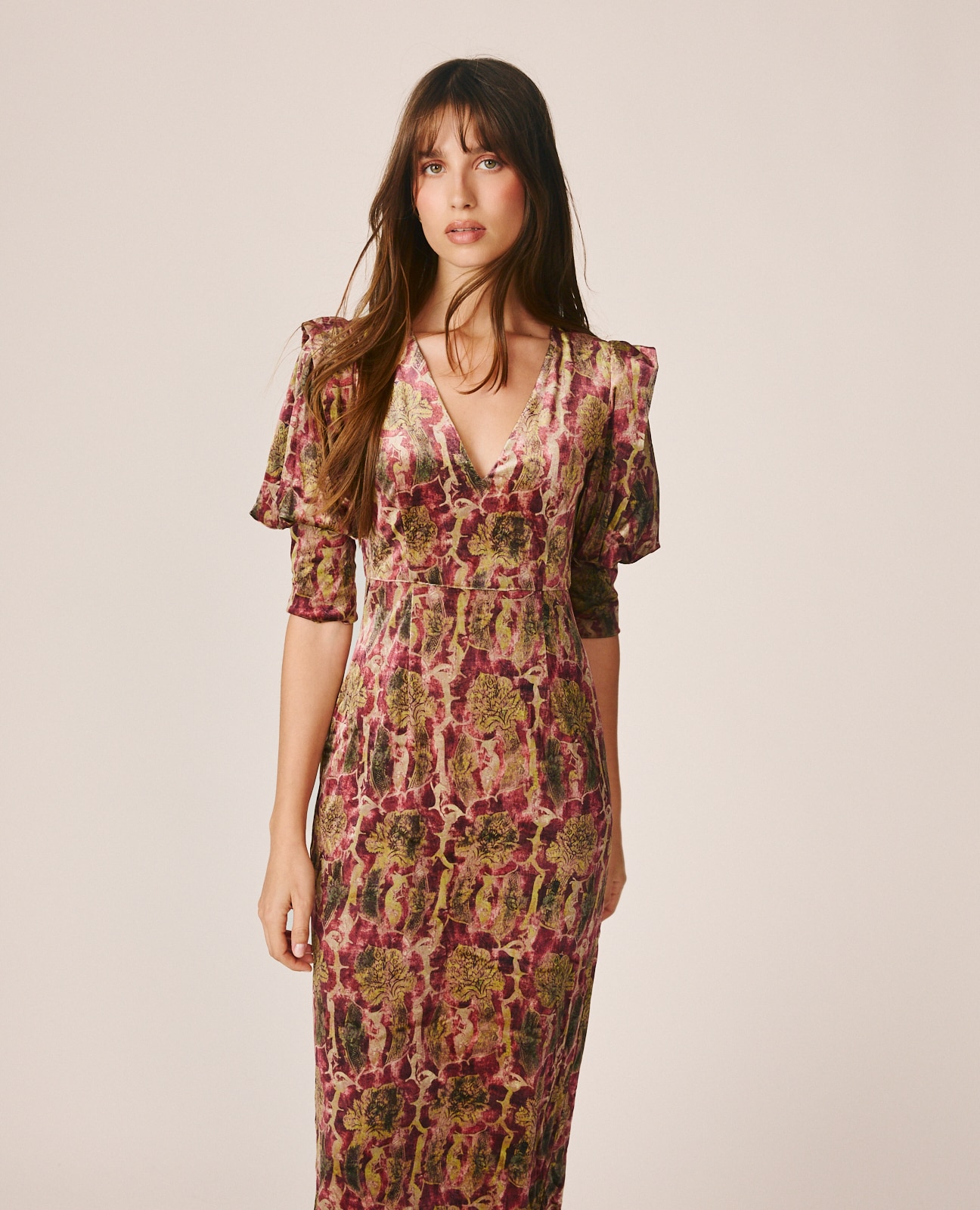 Vestido midi de terciopelo con estampado abstracto - Alma en Pena - Multicolor Multicolor-1