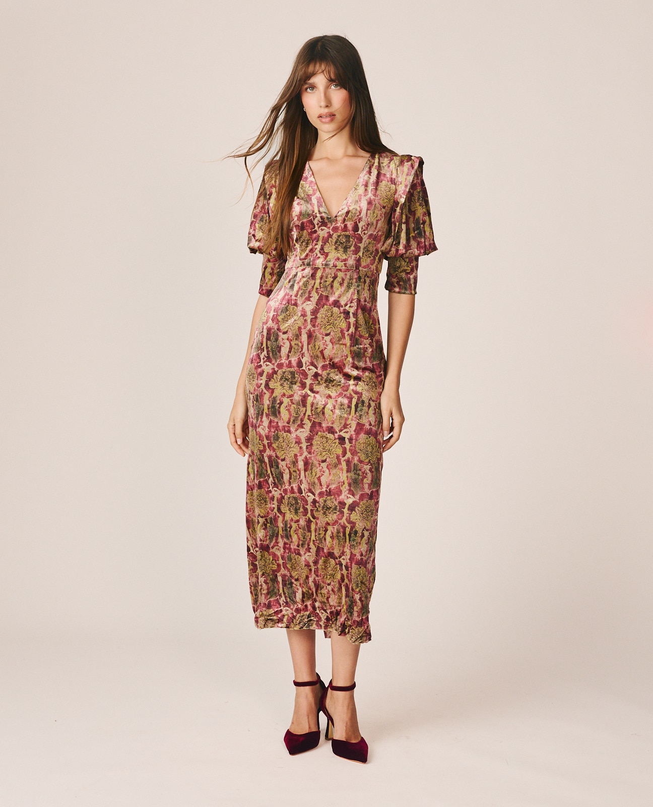 Vestido midi de terciopelo con estampado abstracto - Alma en Pena - Multicolor Multicolor-2
