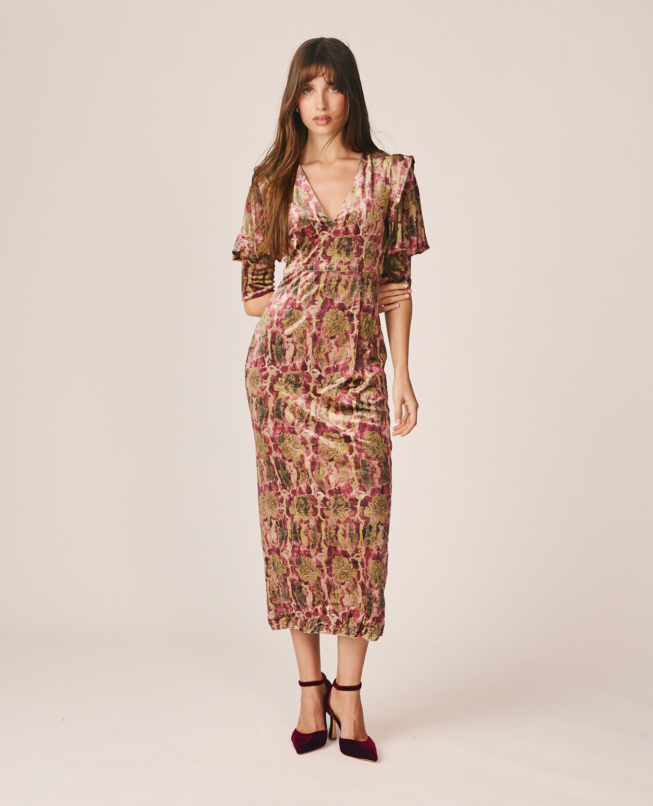 Vestido midi de terciopelo con estampado abstracto - Alma en Pena - Multicolor Multicolor-4