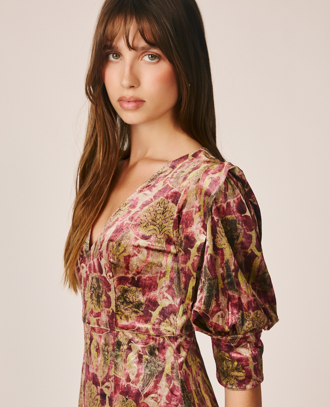 Vestido midi de terciopelo con estampado abstracto - Alma en Pena - Multicolor Multicolor-6