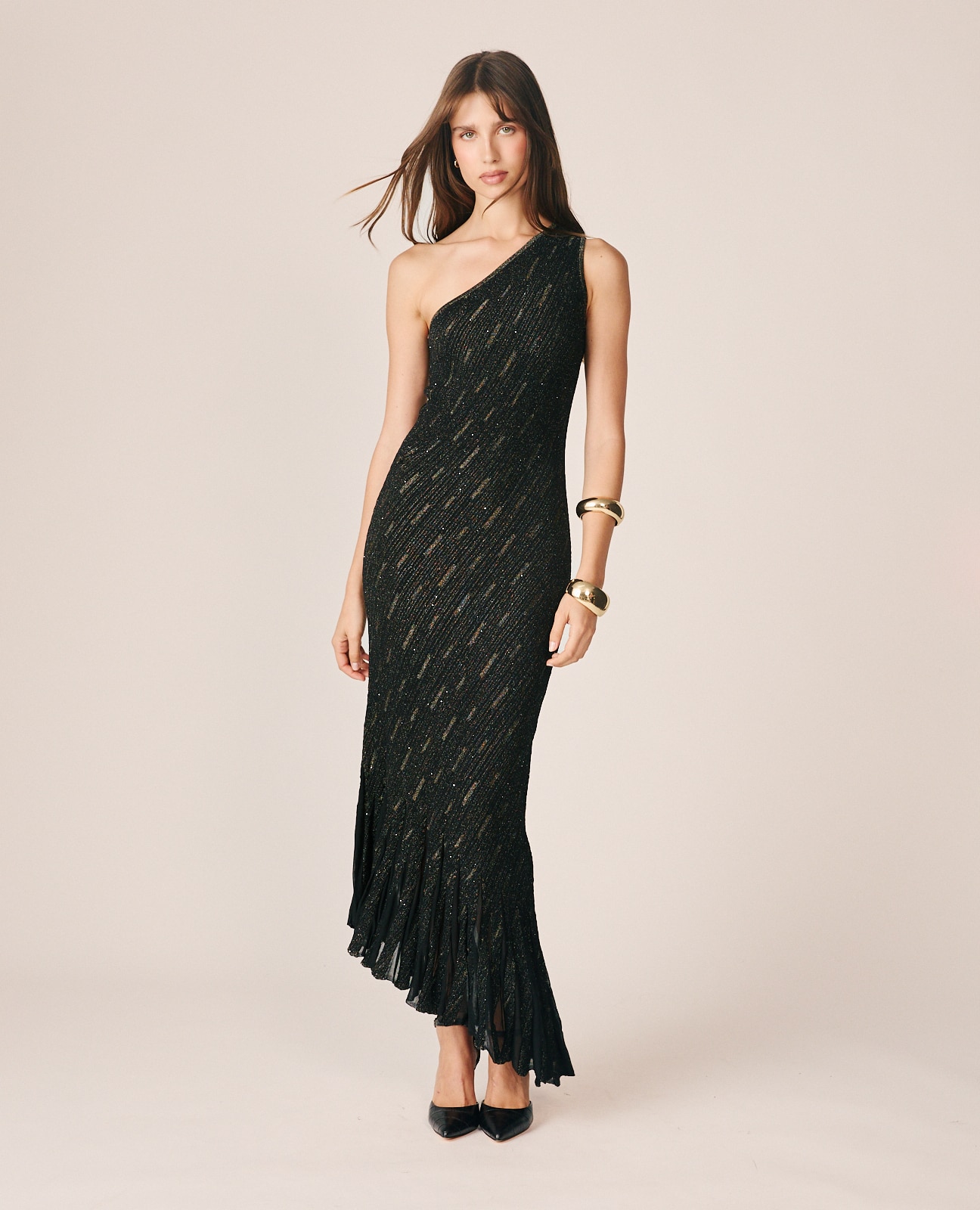 Vestido midi de tirante con escote asimétrico - Alma en Pena - Negro Negro-1