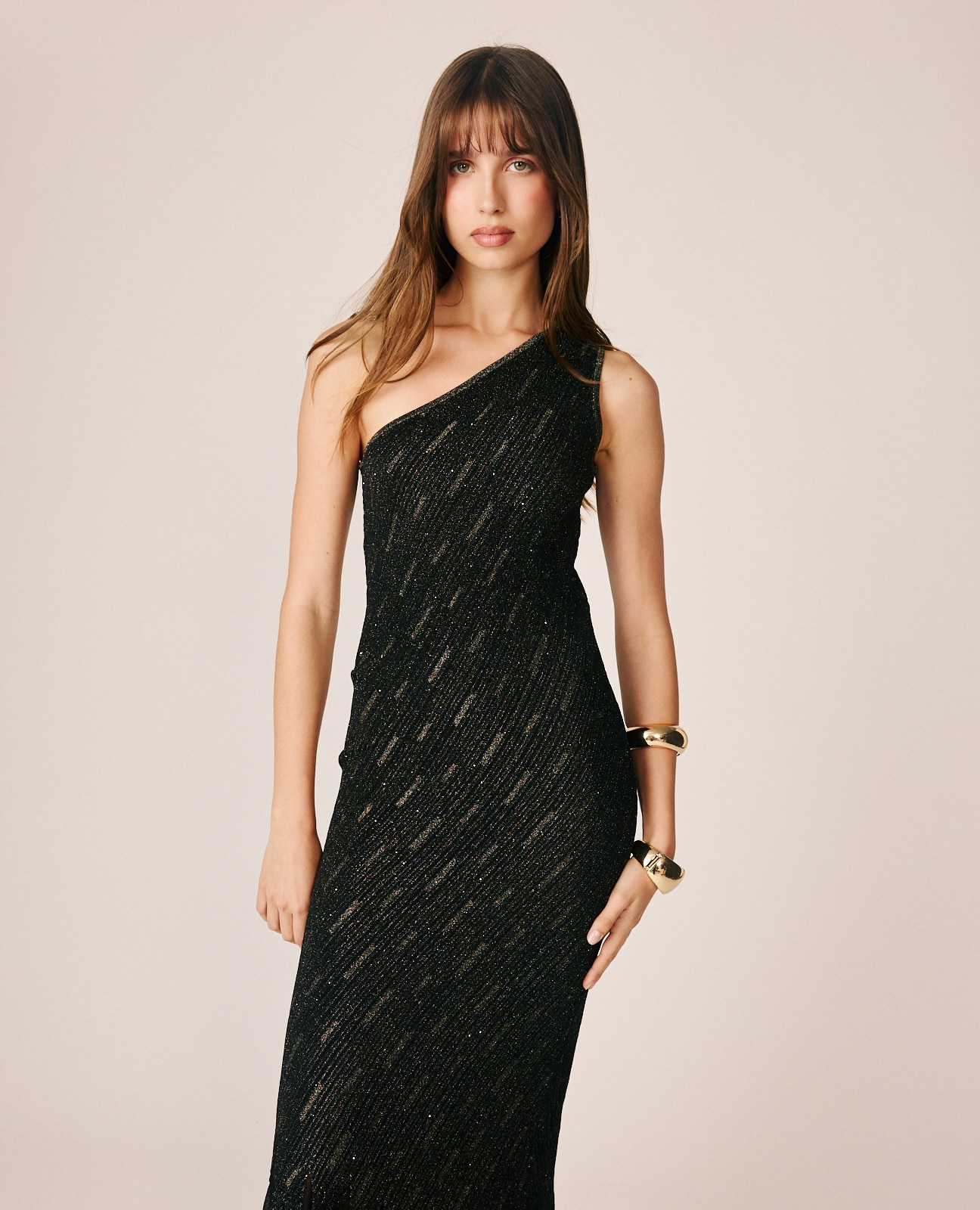 Vestido midi de tirante con escote asimétrico - Alma en Pena - Negro Negro-3