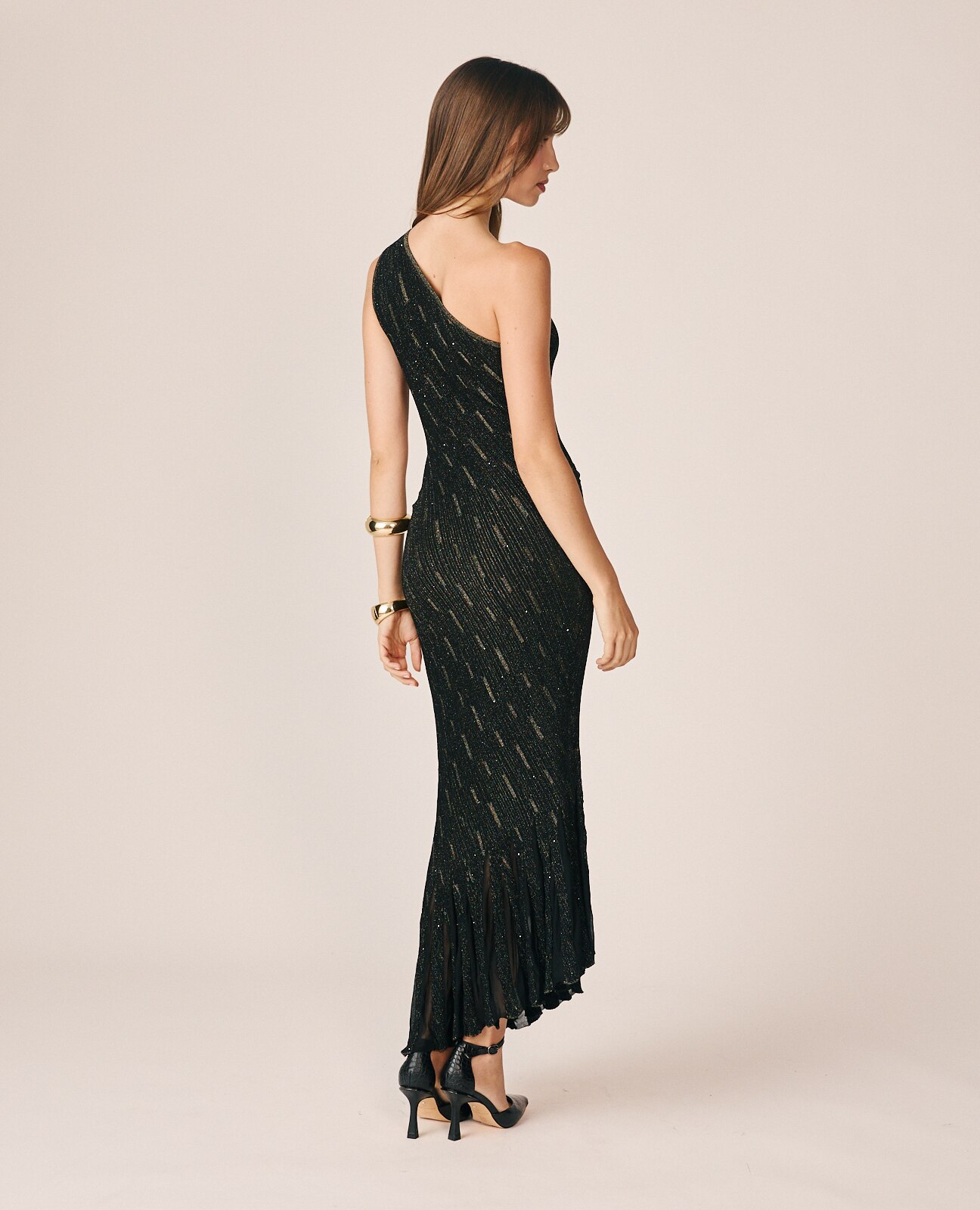 Vestido midi de tirante con escote asimétrico - Alma en Pena - Negro Negro-6