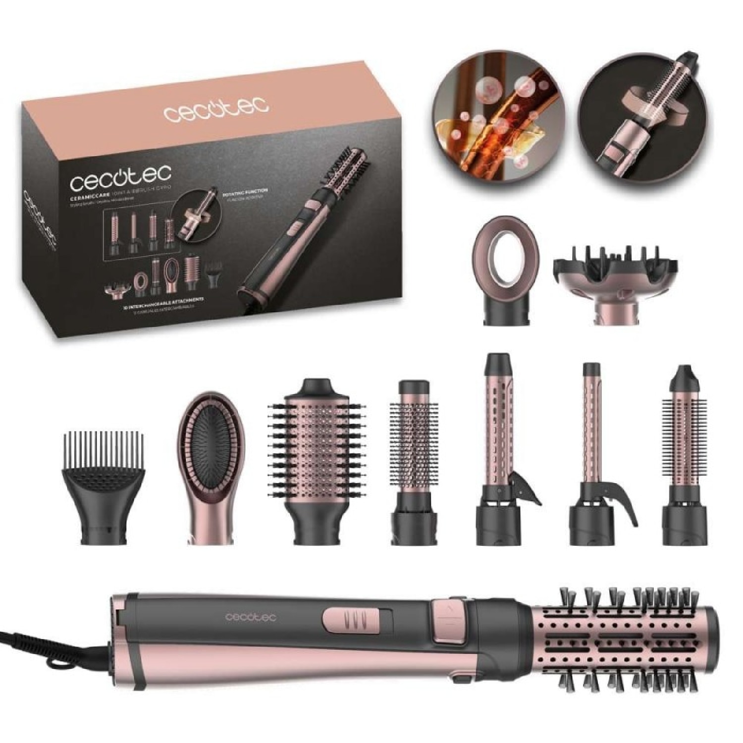 Cecotec - Cepillo Moldeador Cecotec CeramicCare 10in1 AirBrush Gyro.