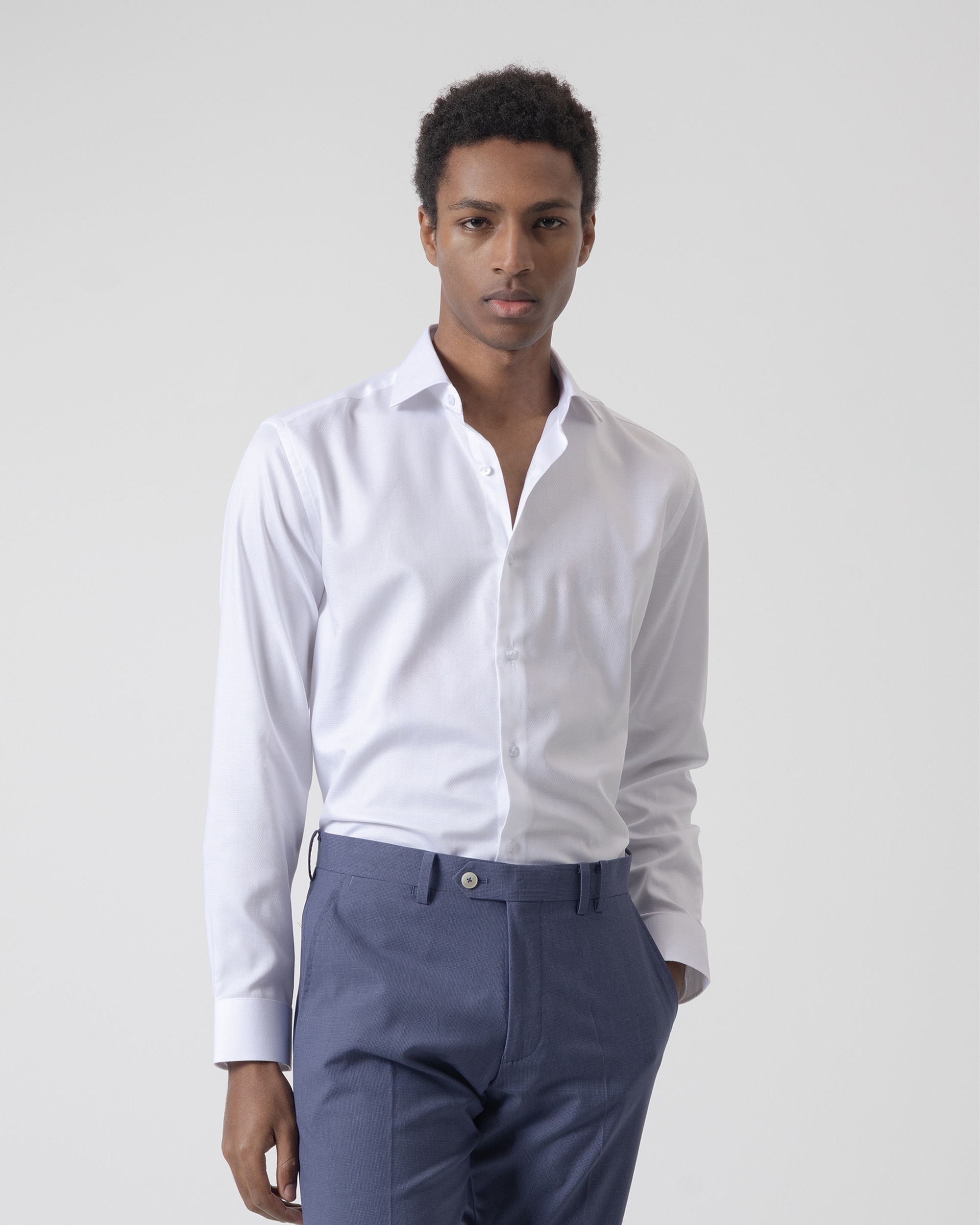 Camisa vestir dobby de hombre regular fit blanca - PuroEgo - Blanco Blanco-1
