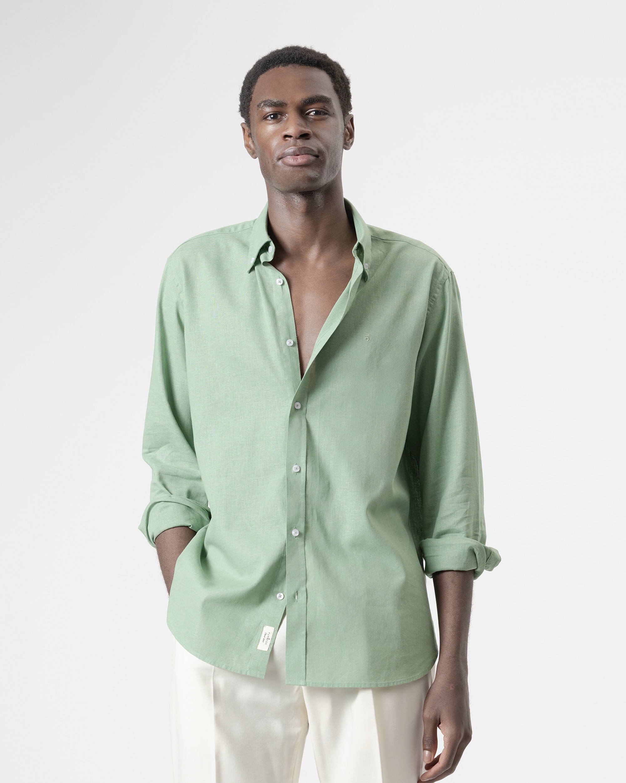 Imagen 0 de Camisa lino algodón de hombre Verde