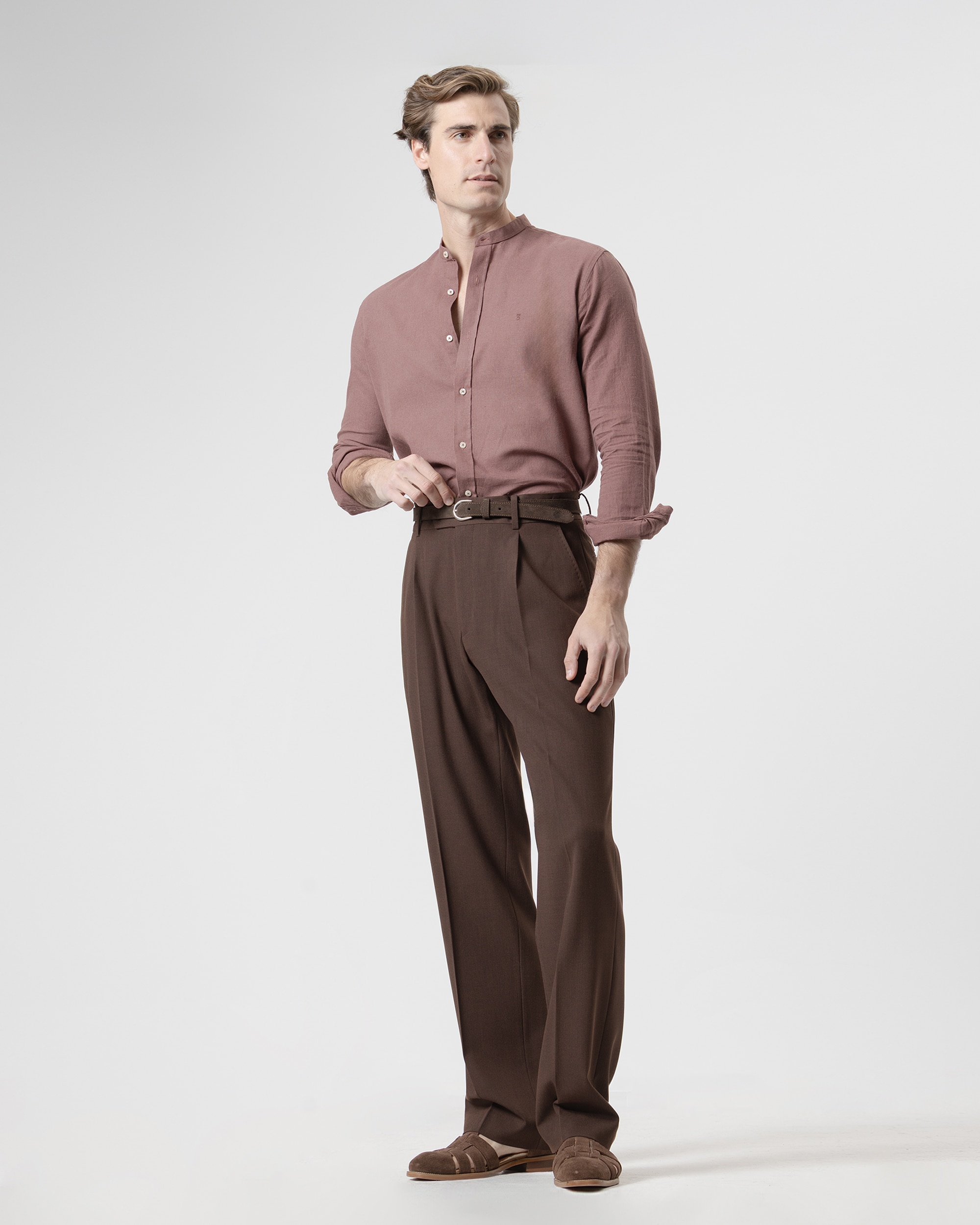 PuroEgo - Pantalón vestir fil a fil wide fit de hombre chocolate.
