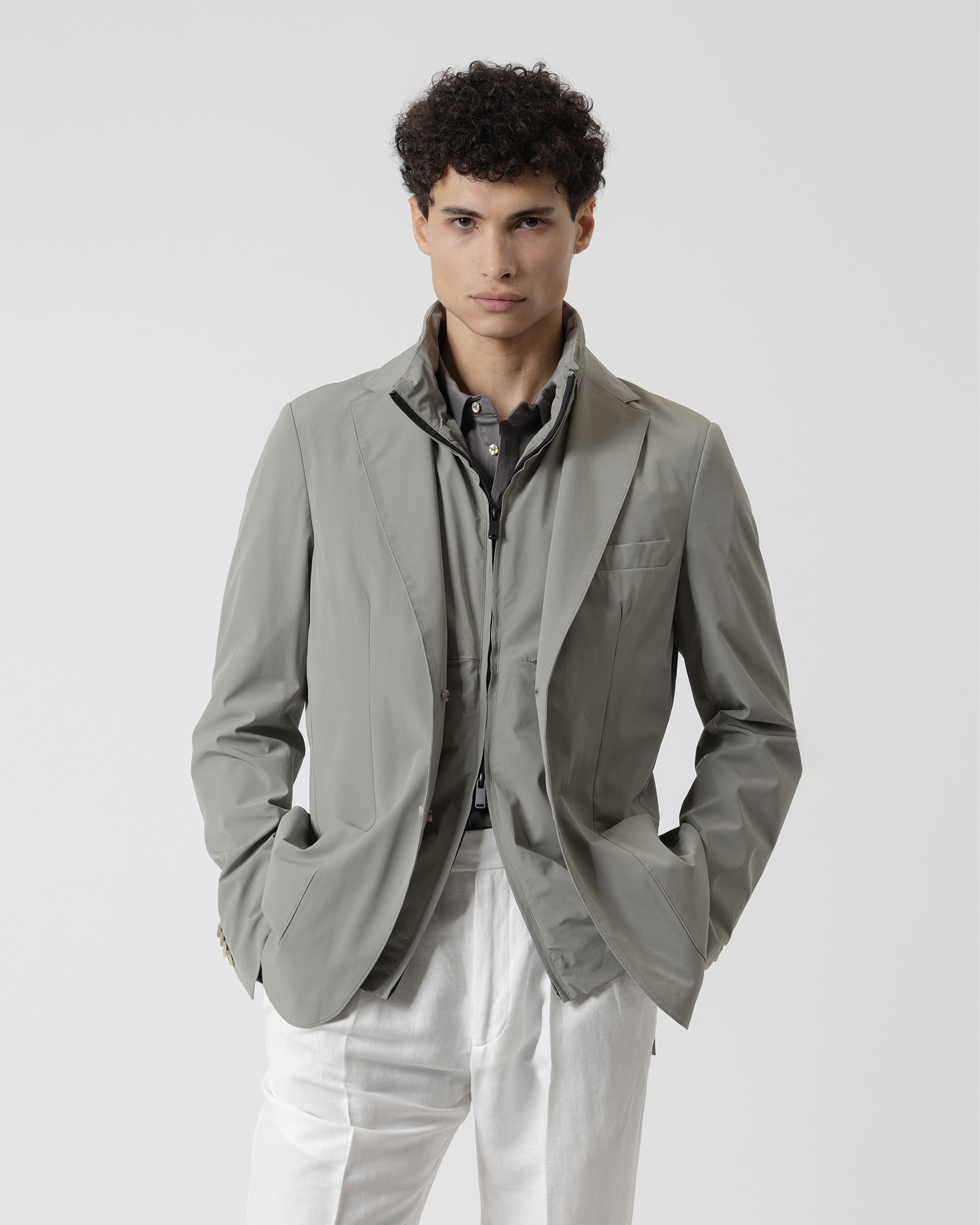 Americana técnica slim fit de hombre - PuroEgo - Azul marino Gris-2