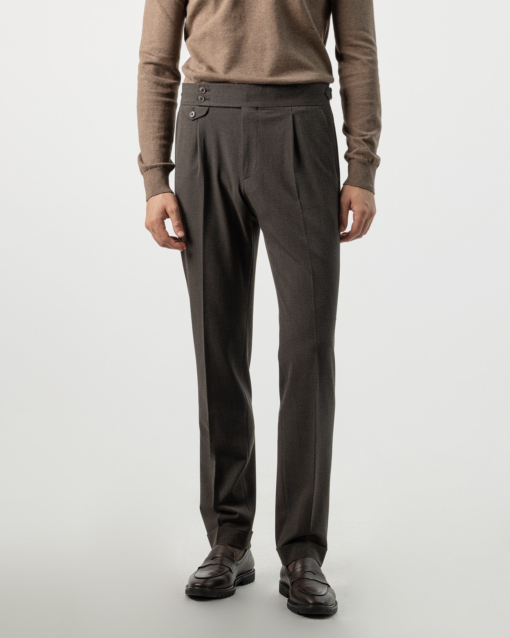Pantalón de vestir con pinzas de hombre wide fit - PuroEgo - Marrón oscuro Marrón oscuro-3