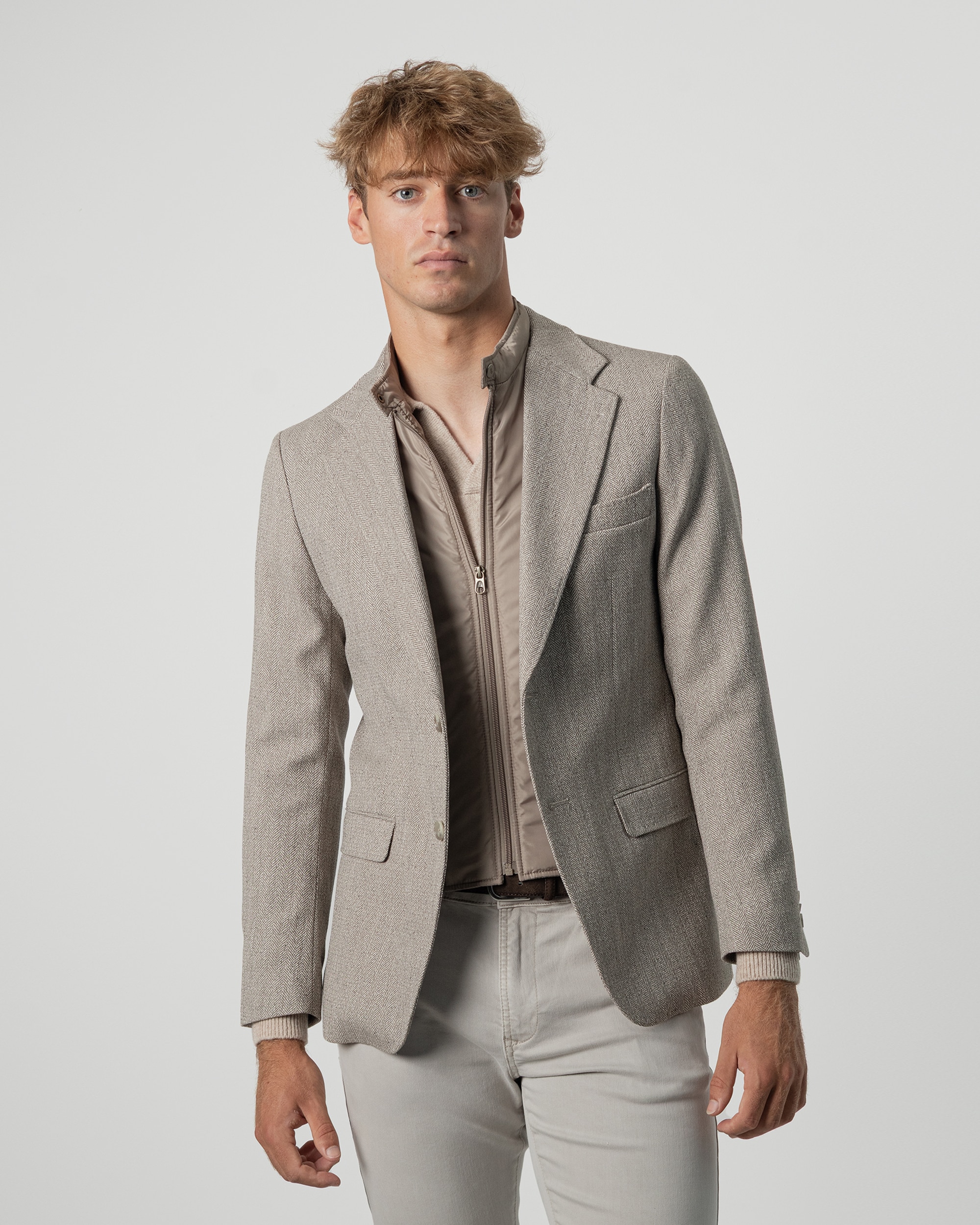 Americana de hombre con chaleco interior desmontable espiga - PuroEgo - Tostado Tostado-1