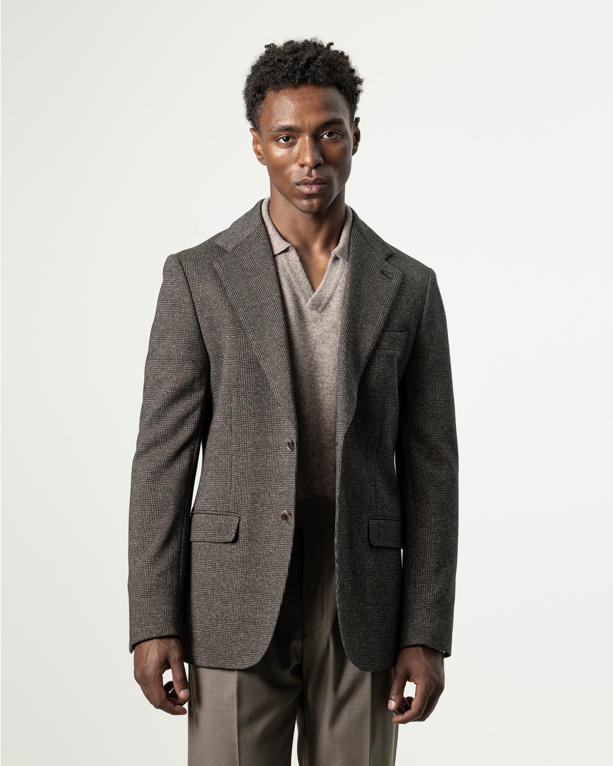 Americana cuadro galés de hombre slim fit - PuroEgo - Marrón oscuro Marrón oscuro-1