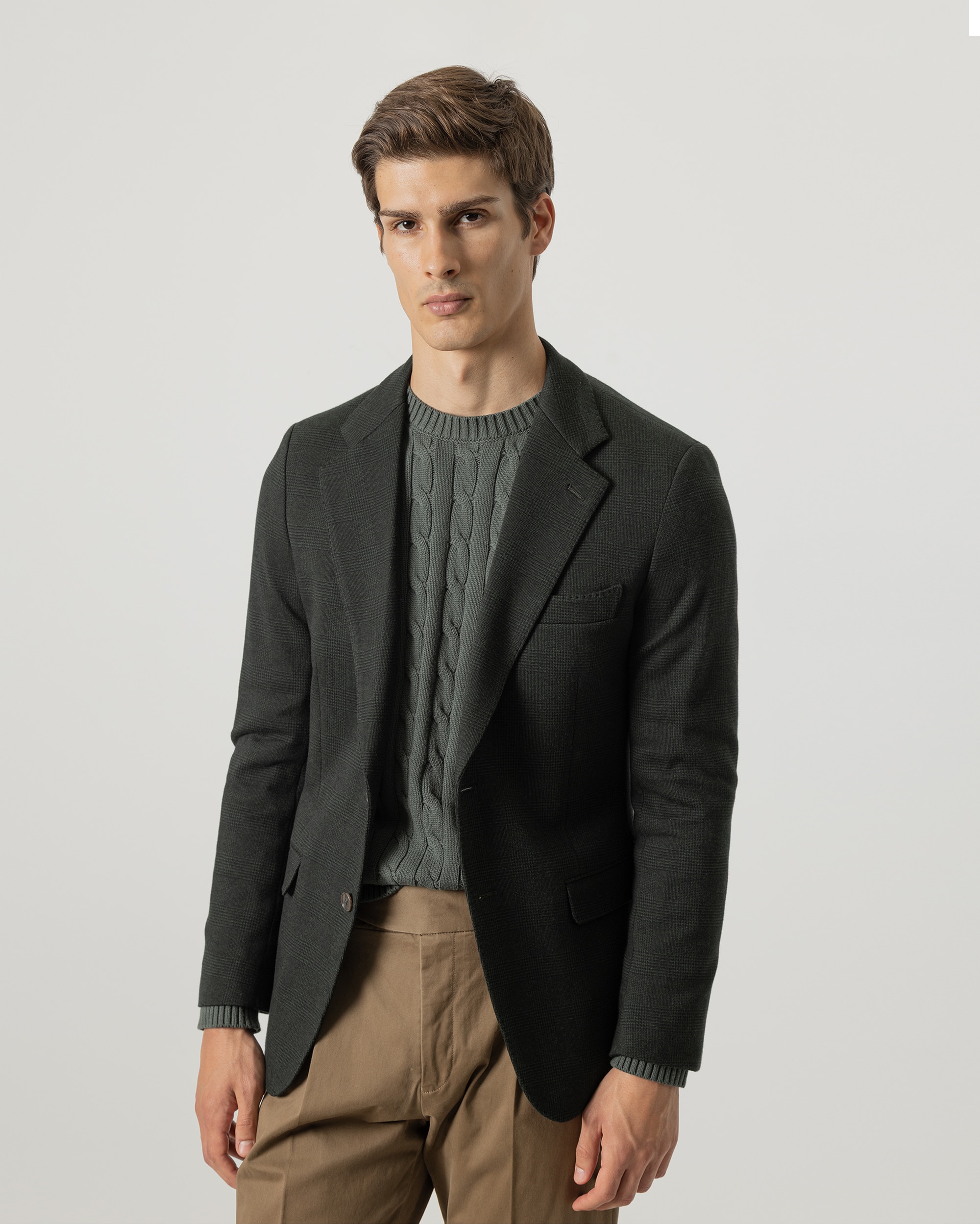 Americana cuadro galés de hombre slim fit - PuroEgo - Verde oscuro Verde oscuro-1