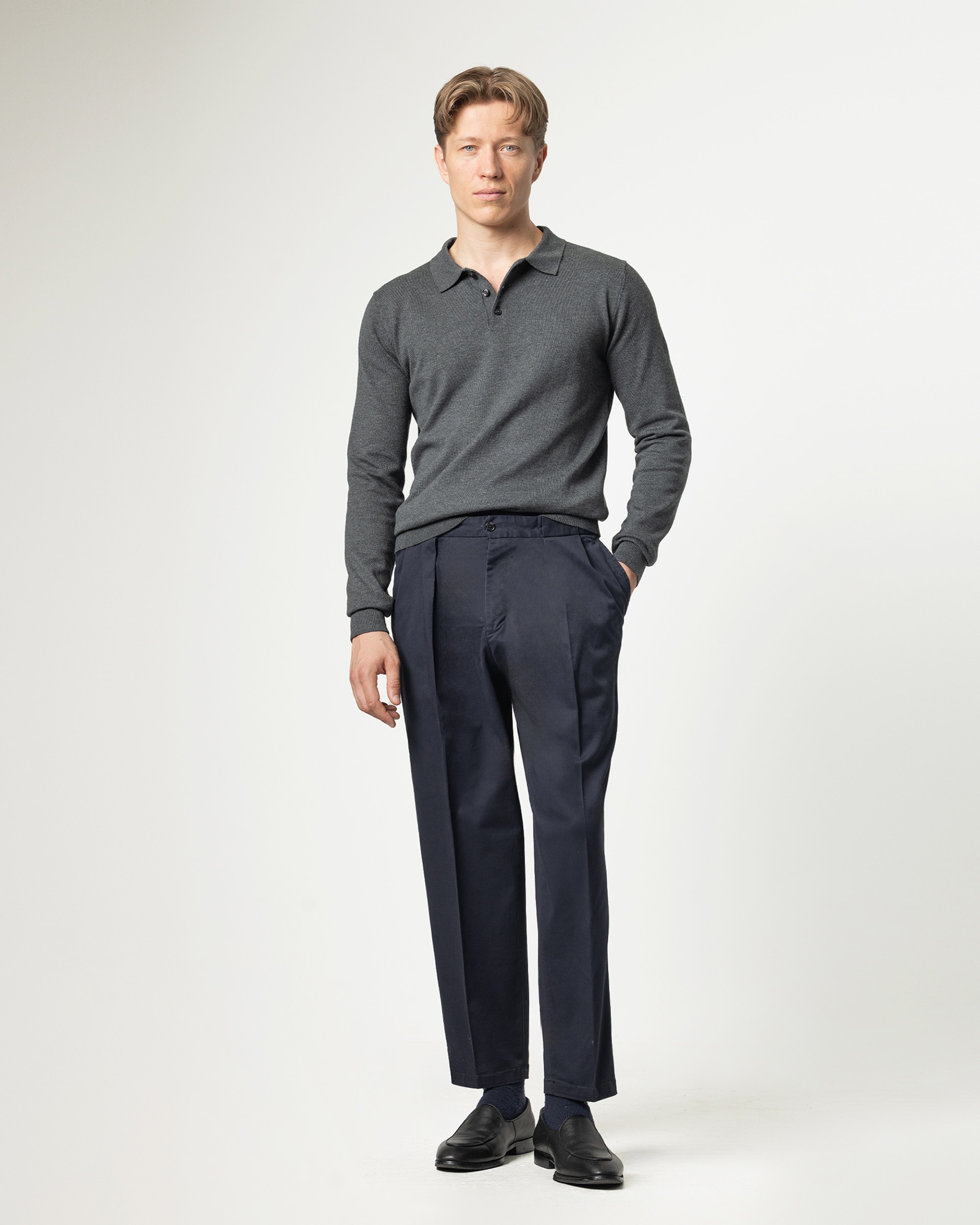 Pantalón algodón cintura elástica de hombre wide fit - PuroEgo - Azul marino Azul marino-1