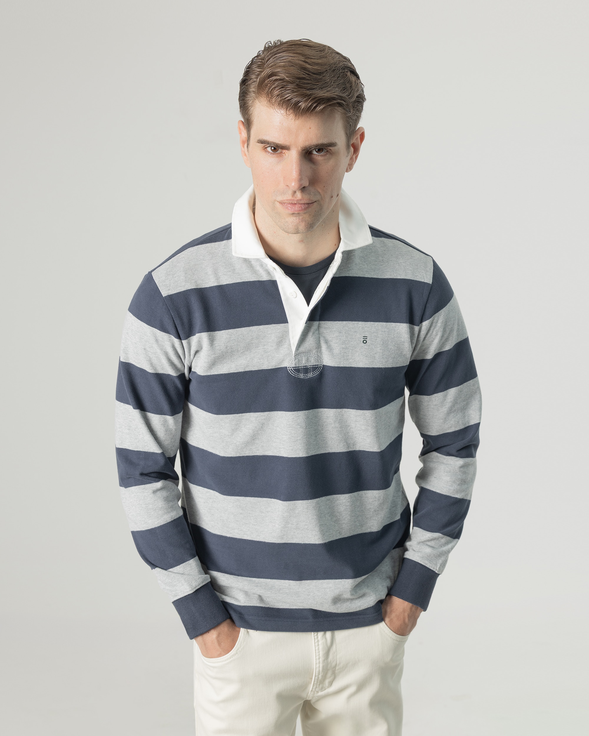 Imagen 1 de Polo rugby rayas manga larga de hombre - PuroEgo - Azul oscuro Azul oscuro