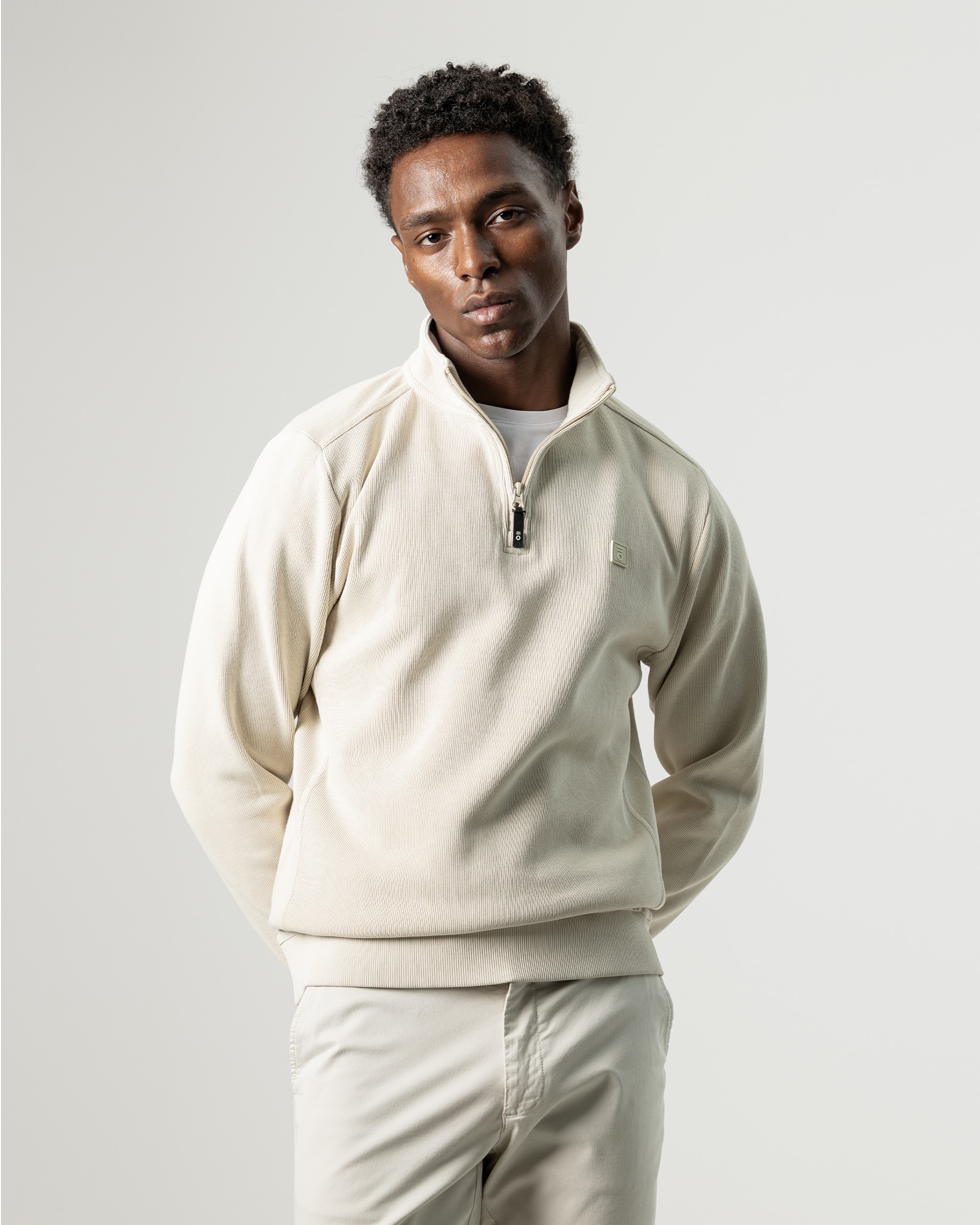 Sudadera cuello mock media cremallera de hombre - PuroEgo - Crudo Crudo-2