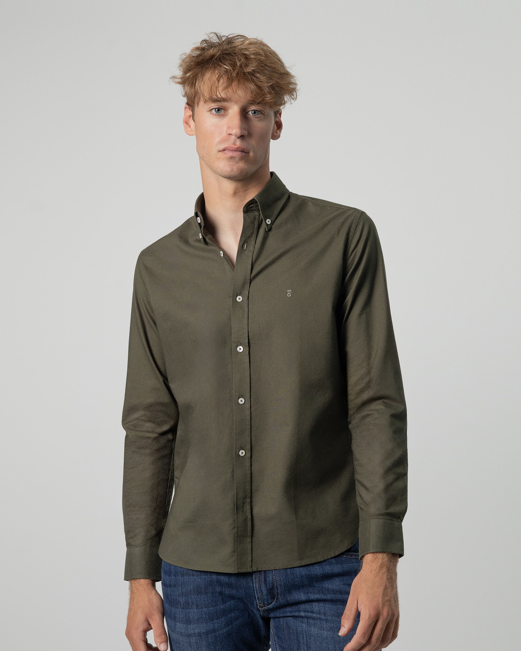 Imagen 0 de Camisa oxford algodón de hombre slim fit Verde oscuro