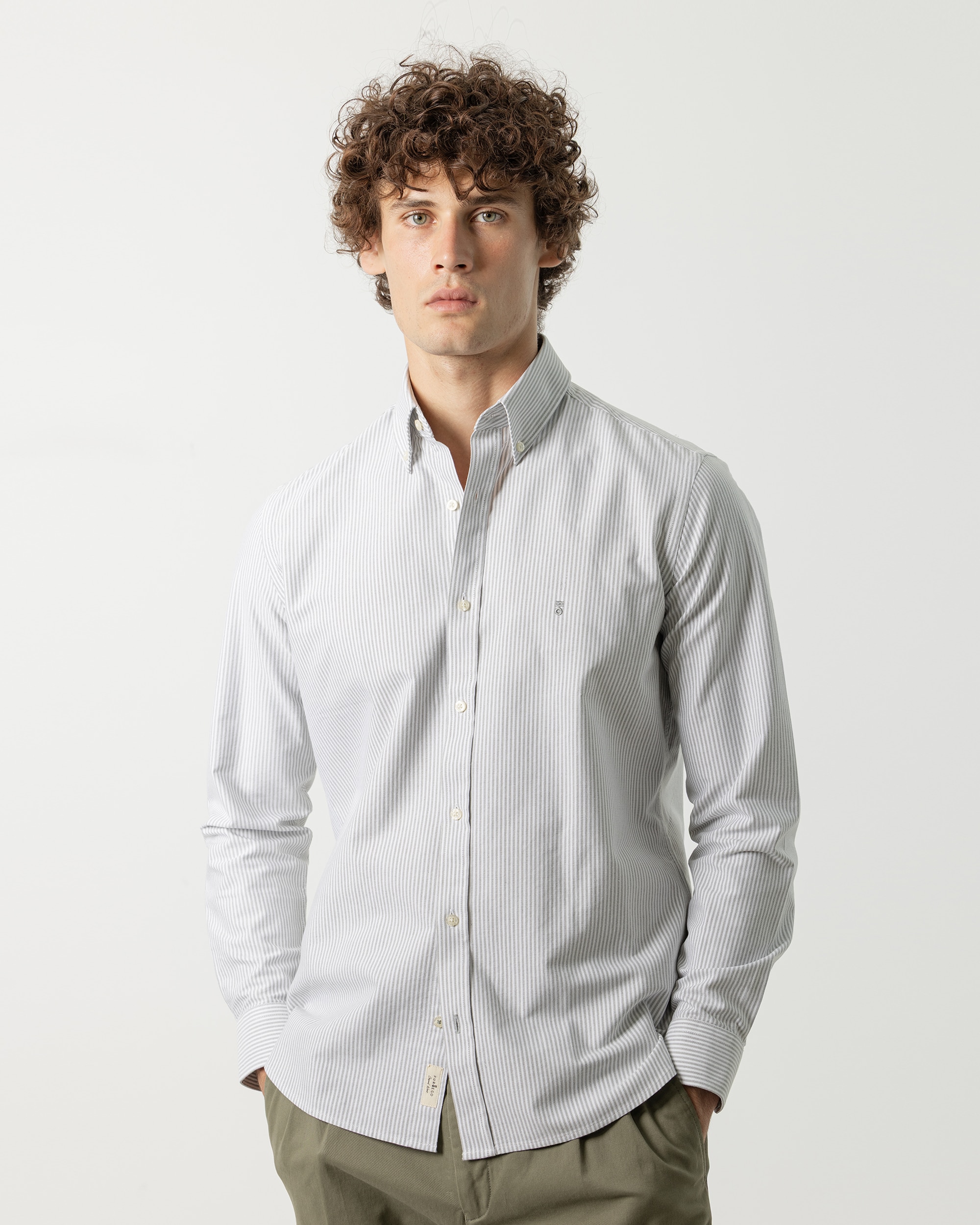 Imagen 0 de Camisa oxford algodón mil rayas de hombre slim fit Kaki