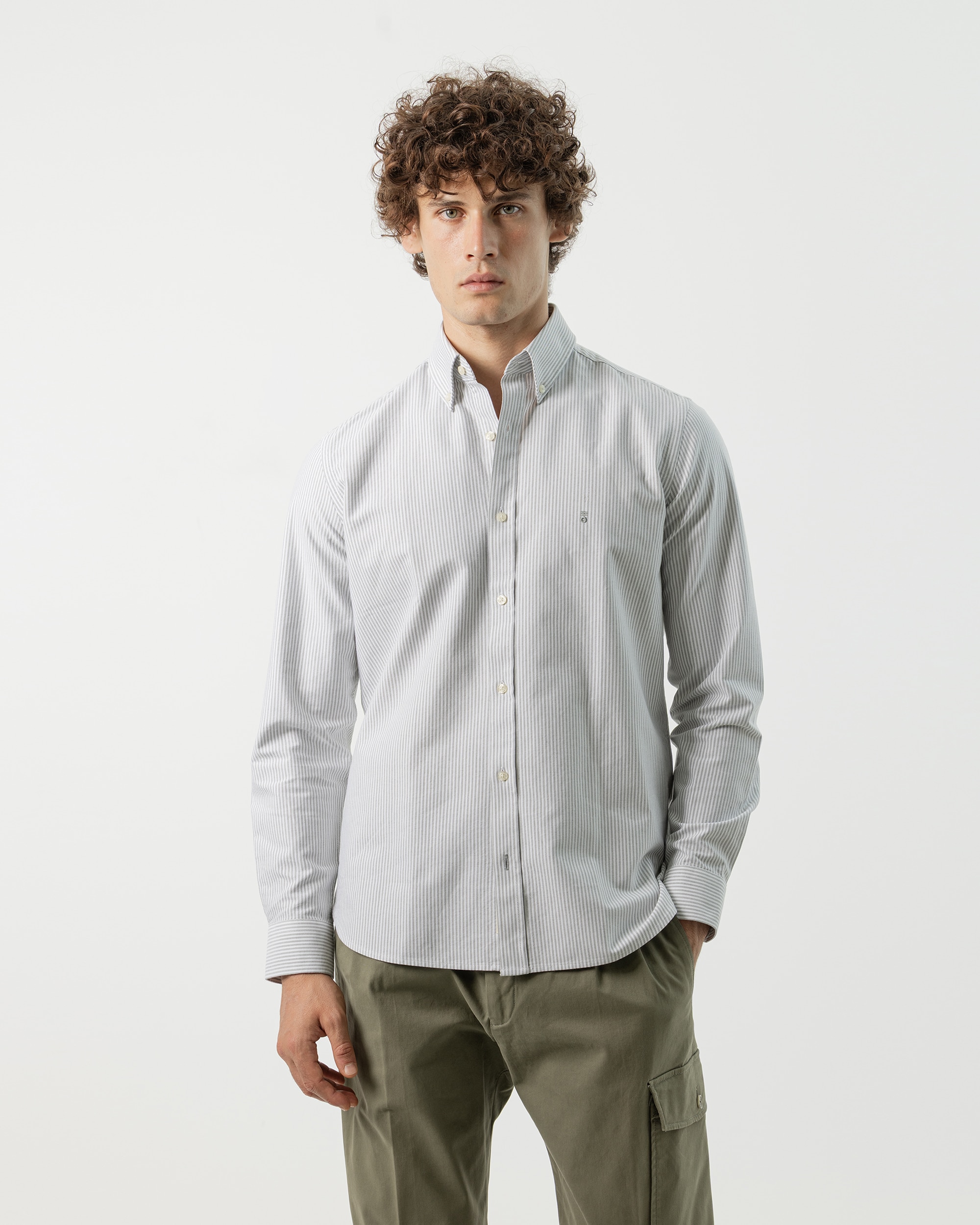 Camisa oxford algodón mil rayas de hombre slim fit - PuroEgo - Kaki Kaki-2
