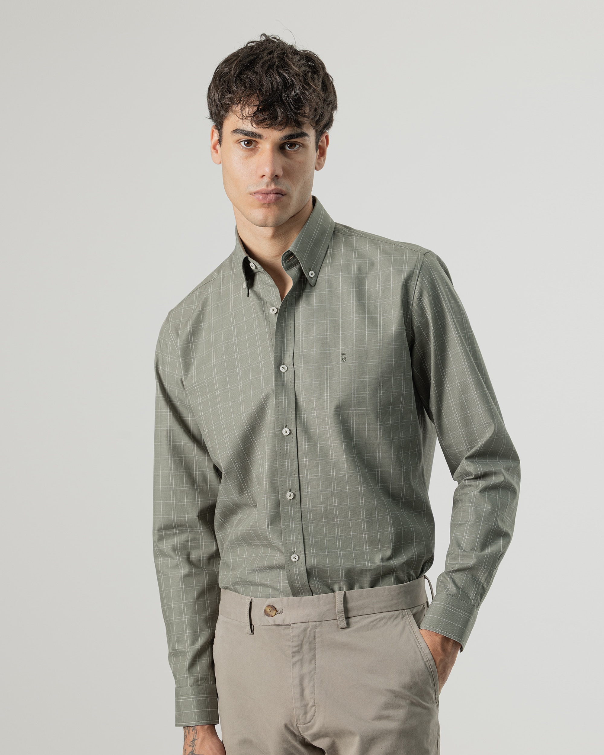 Camisa cuadros ventana de hombre slim fit - PuroEgo - Verde Verde-1