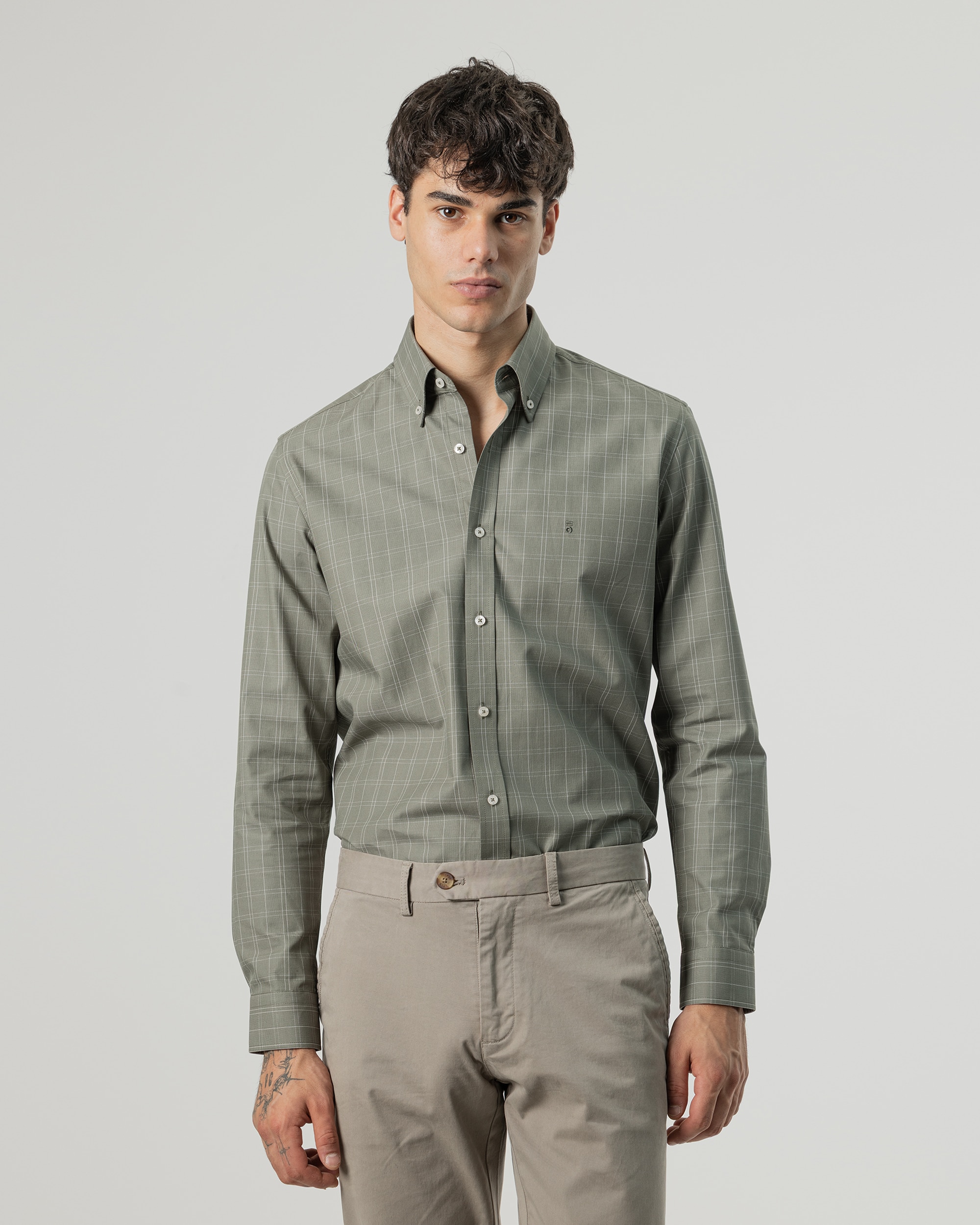 Camisa cuadros ventana de hombre slim fit - PuroEgo - Verde Verde-2