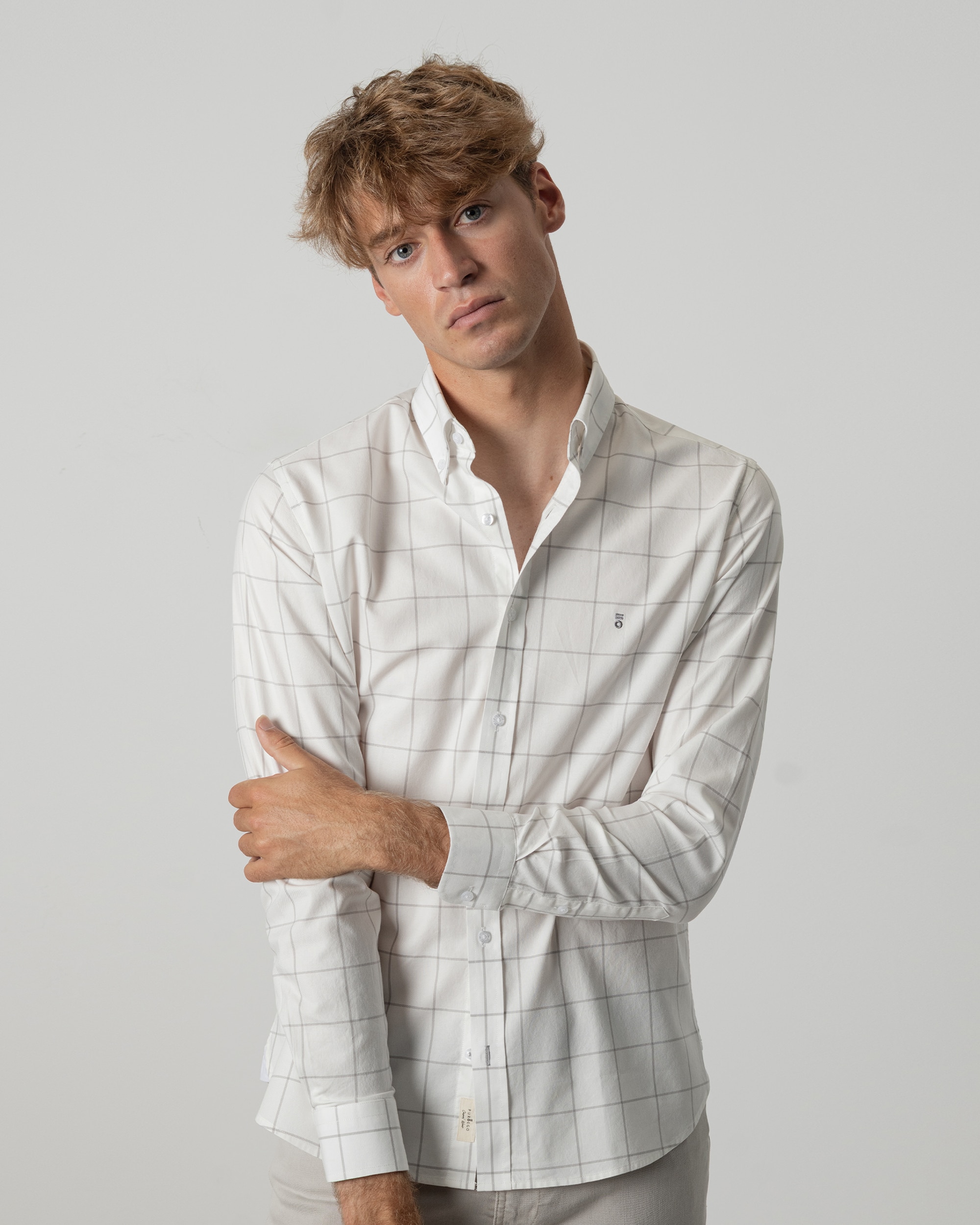 Camisa cuadro ventana algodón de hombre slim fit - PuroEgo - Gris Gris-2