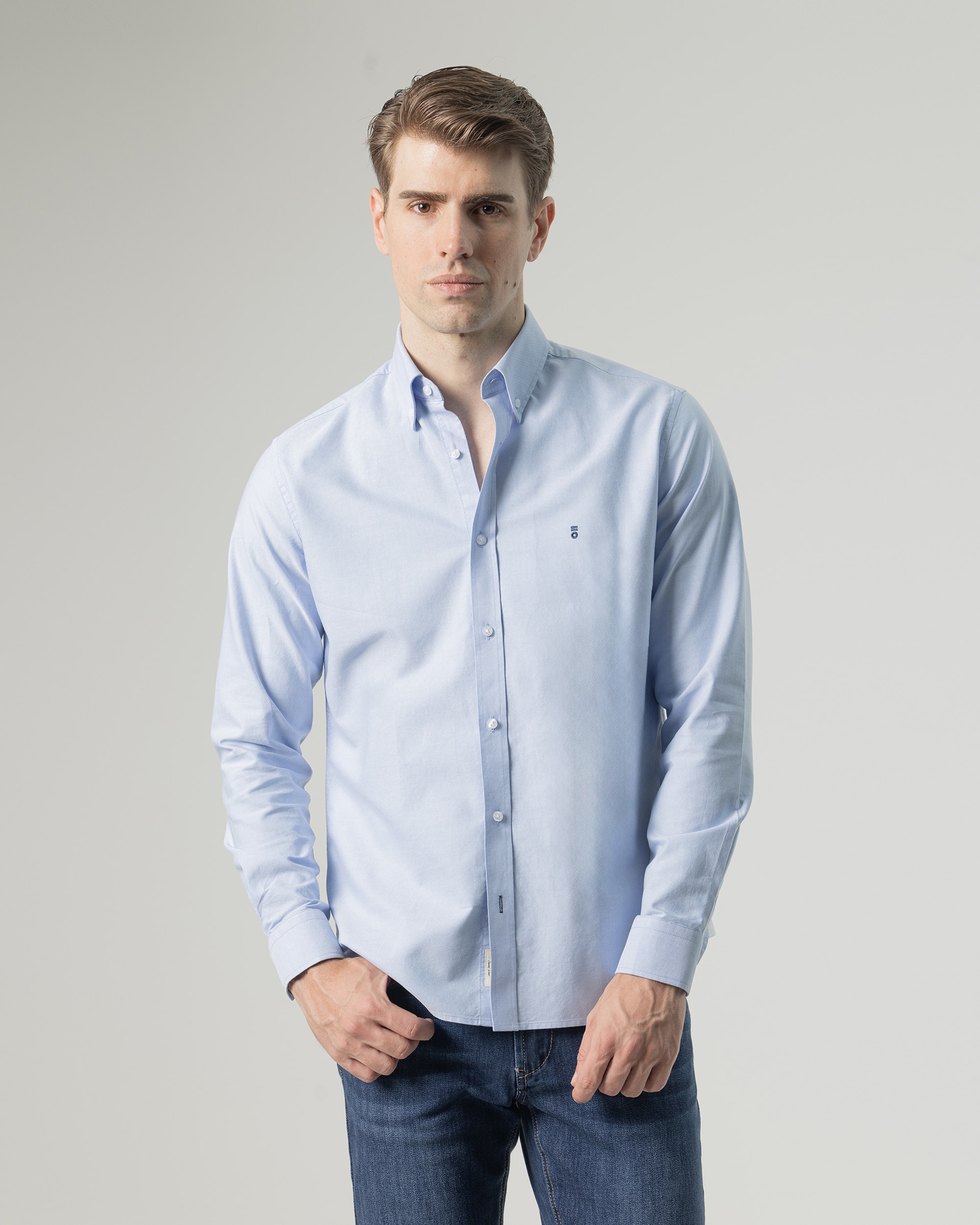 Imagen 0 de Camisa oxford algodón de hombre slim fit Azul celeste