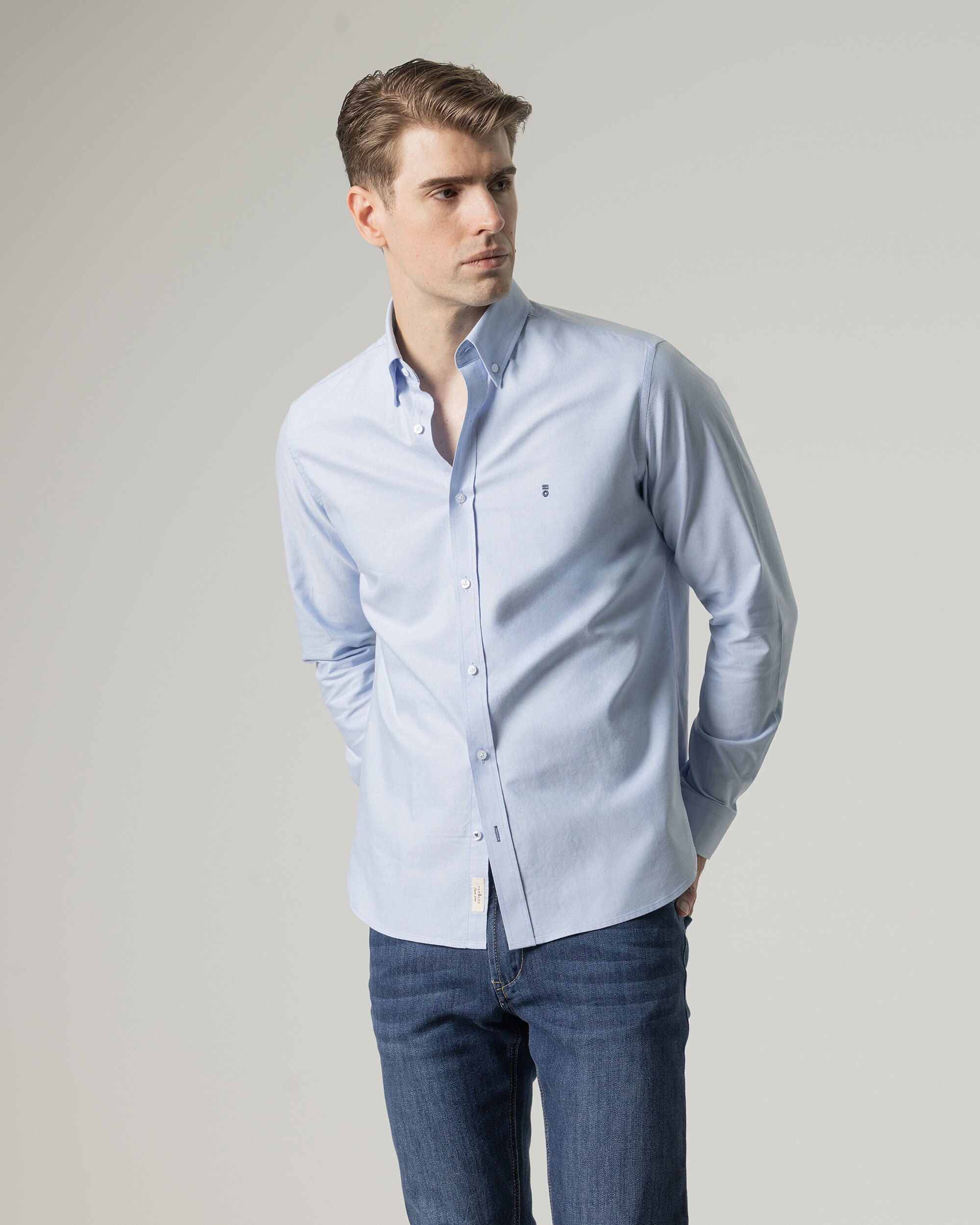 Camisa oxford algodón de hombre slim fit - PuroEgo - Azul celeste Azul celeste-2