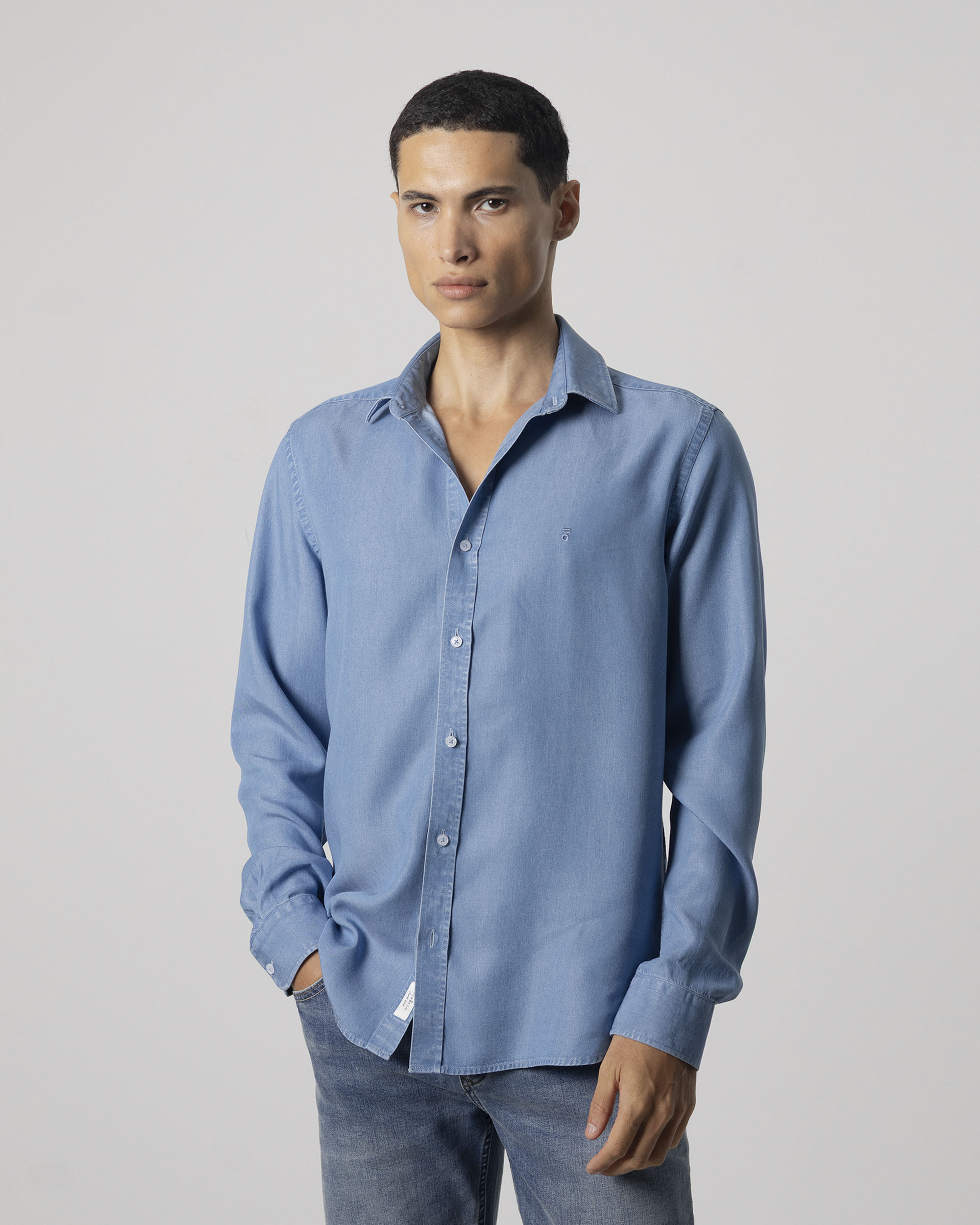 Camisa denim lyocell de hombre slim fit - PuroEgo - Azul claro Azul claro-1