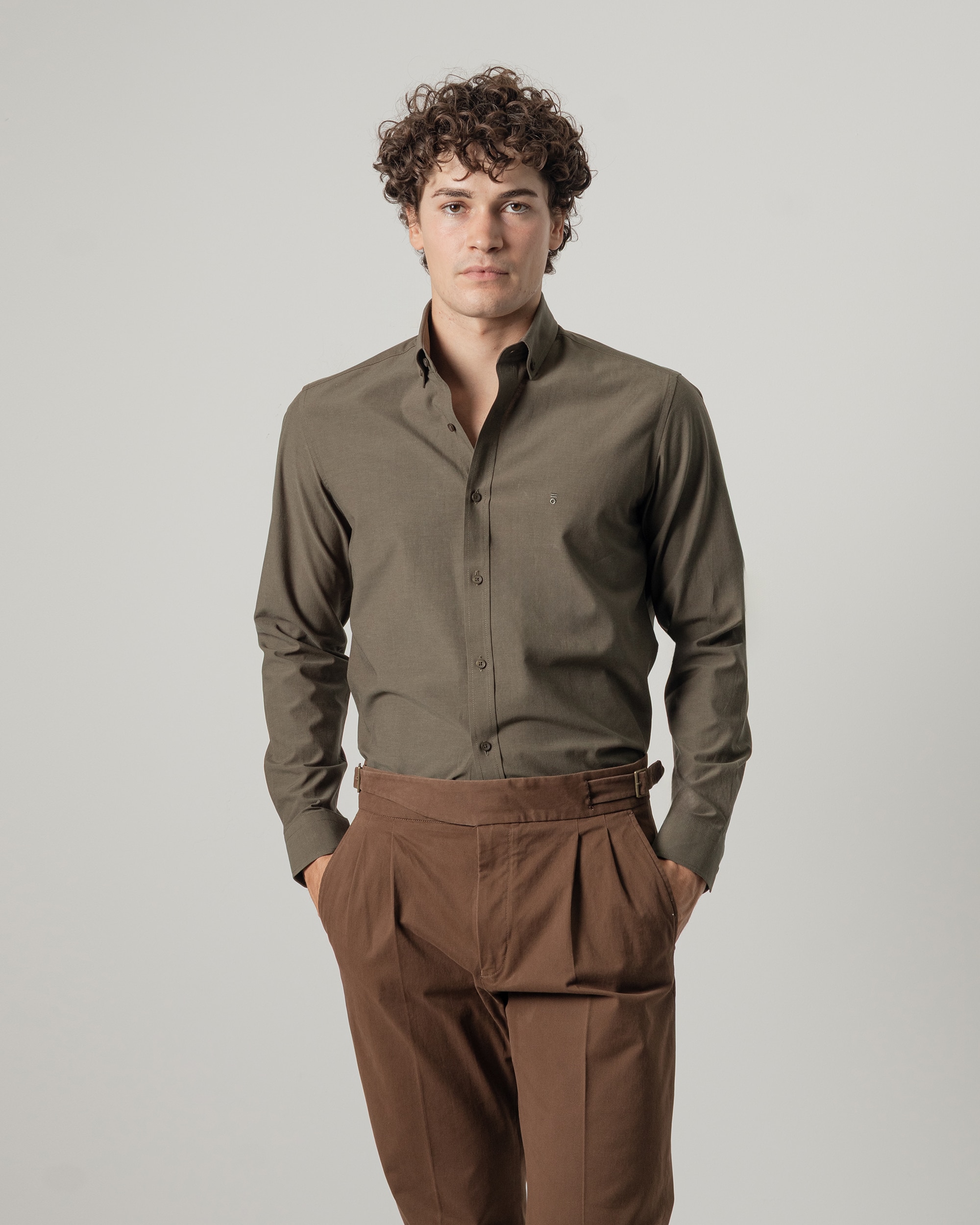 Imagen 0 de Camisa lisa lyocell de hombre slim fit Verde