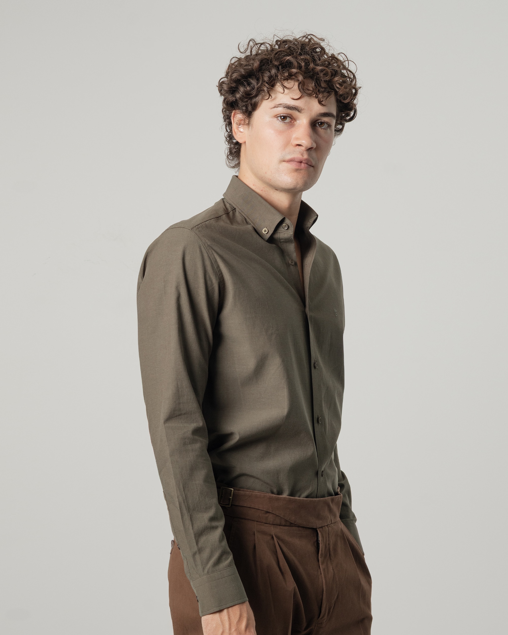 Camisa lisa lyocell de hombre slim fit - PuroEgo - Verde Verde-2