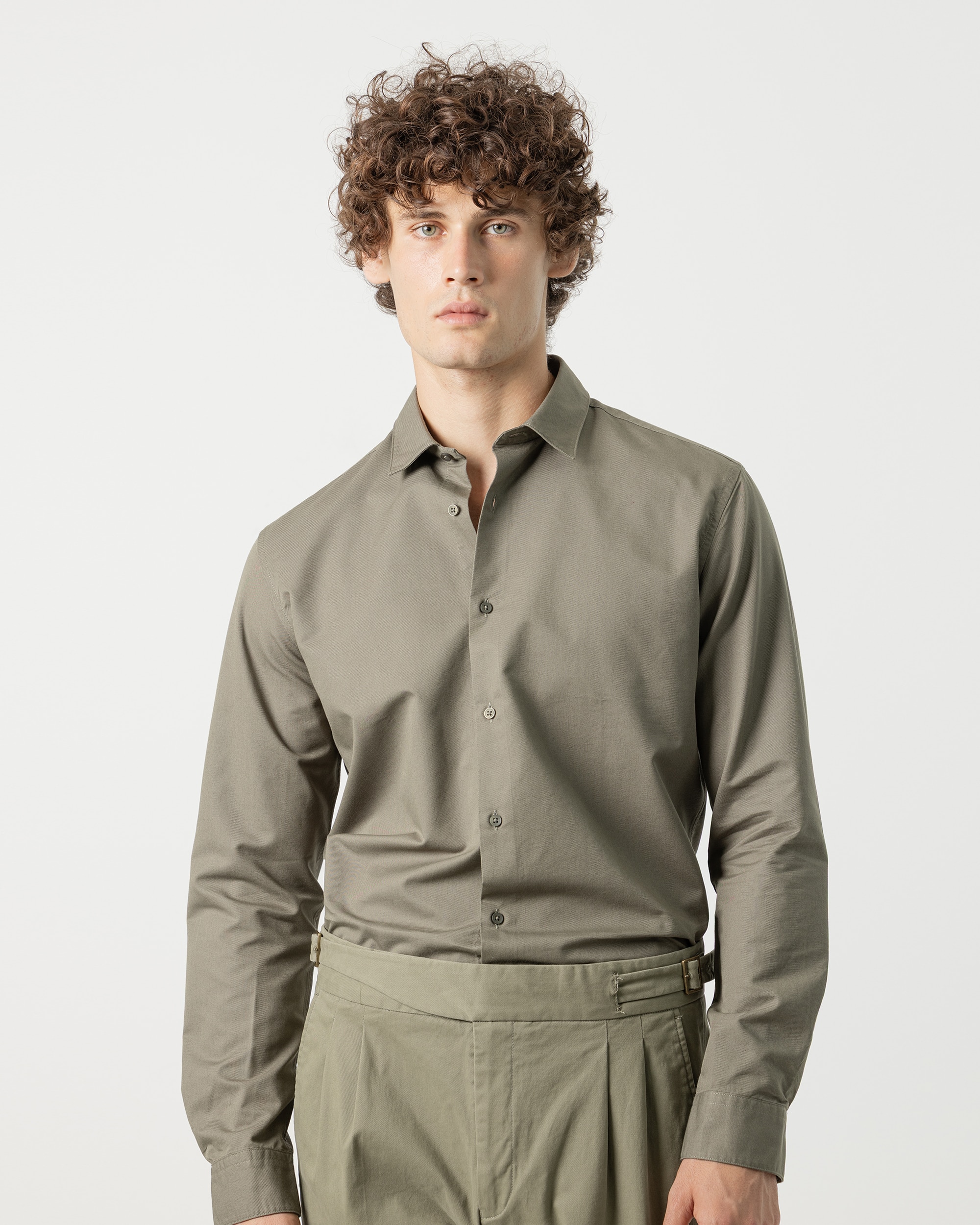 Imagen 1 de Camisa estructura algodón tencel de hombre slim fit Verde militar