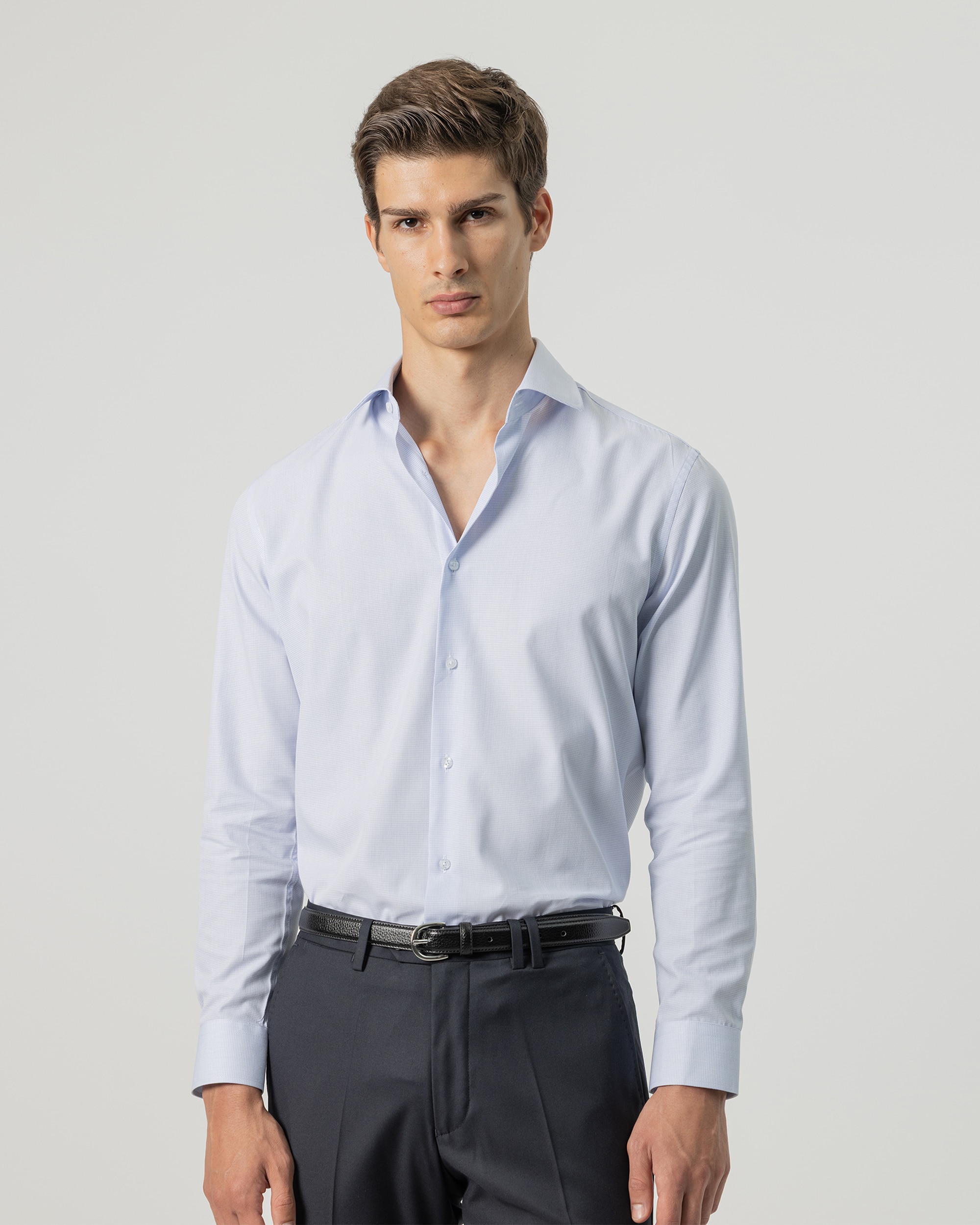 Imagen 0 de Camisa de vestir microcuadro de hombre regular fit Azul celeste