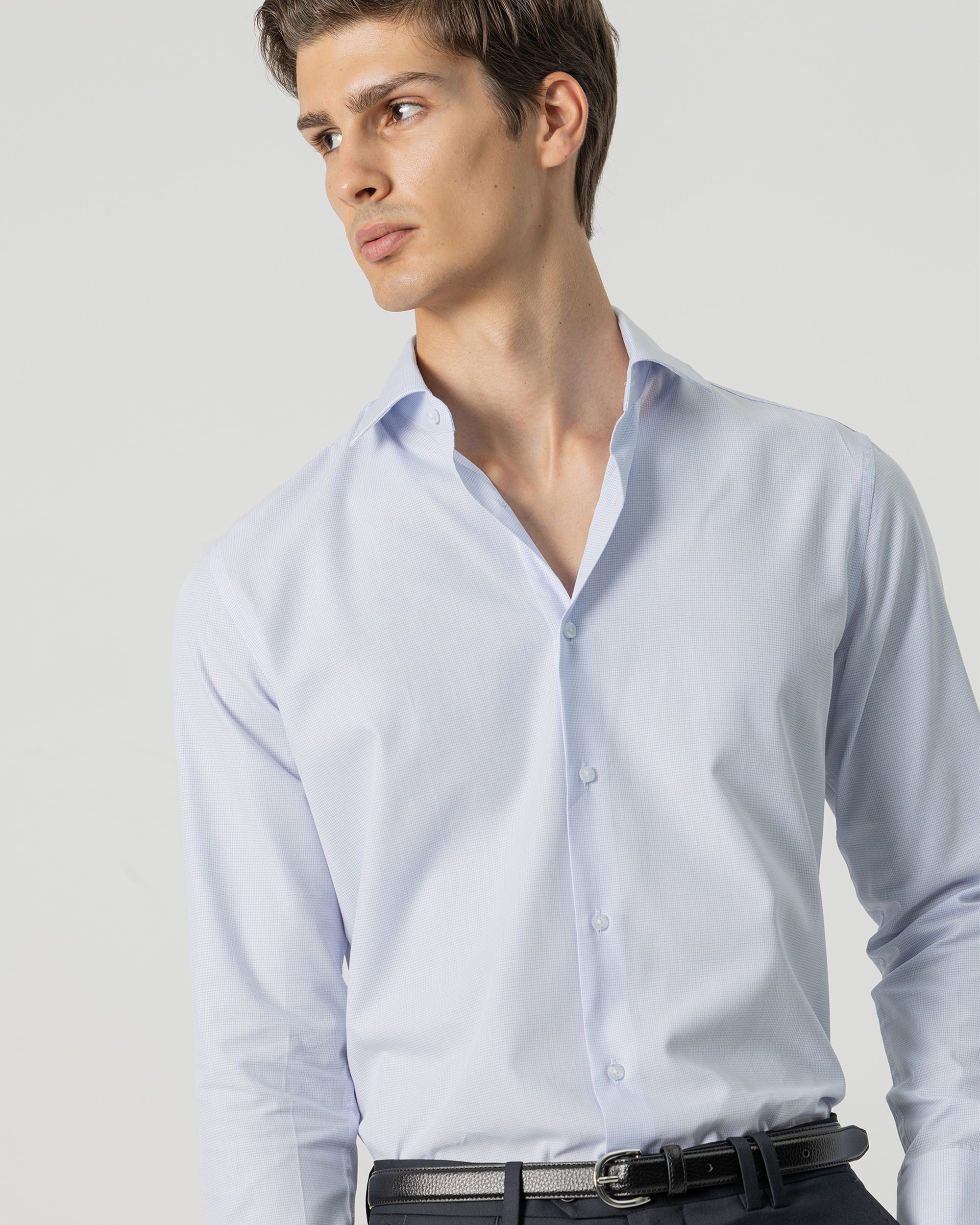 Camisa de vestir microcuadro de hombre regular fit - PuroEgo - Azul celeste Azul celeste-2