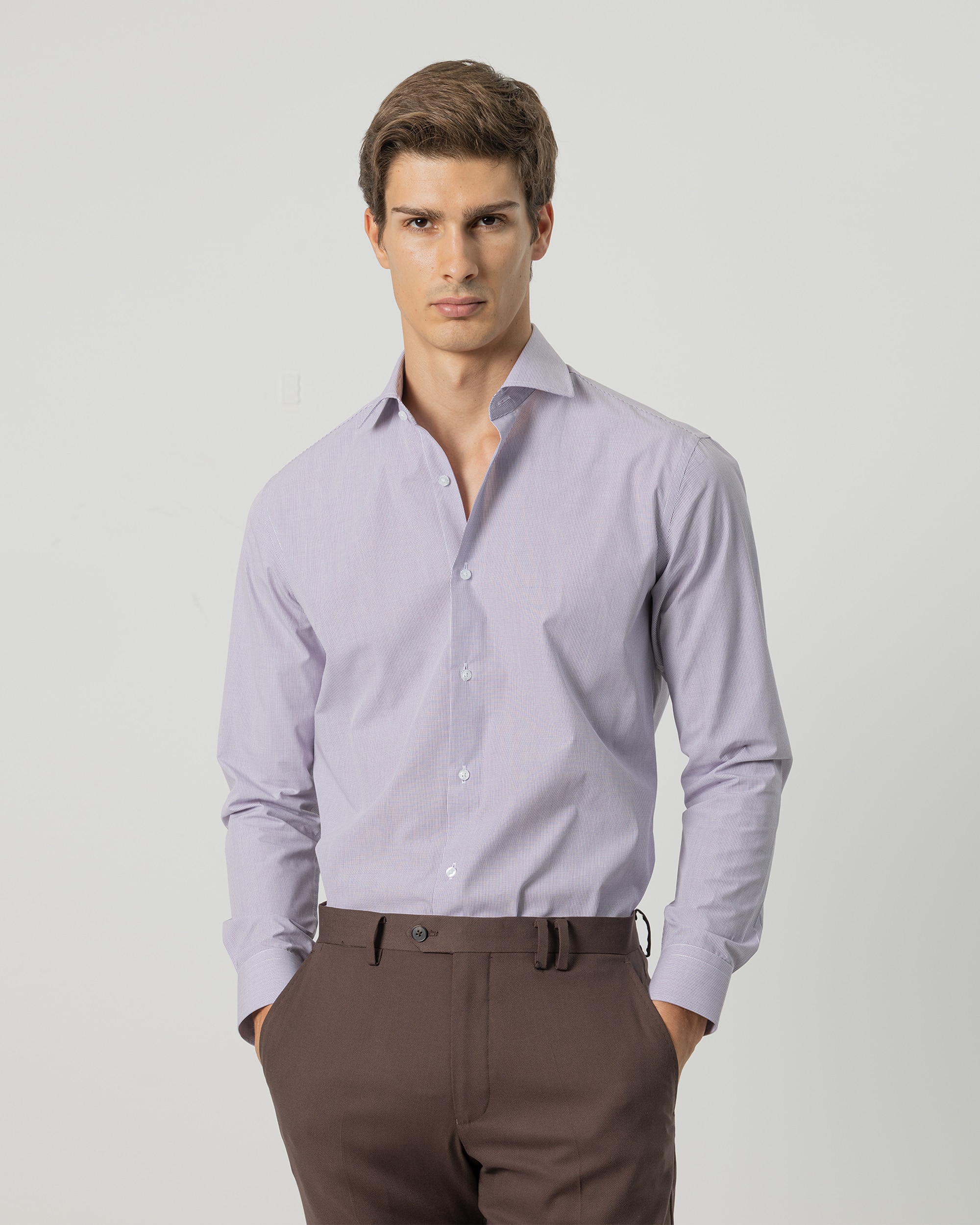 Imagen 0 de Camisa de vestir microcuadro de hombre regular fit Malva