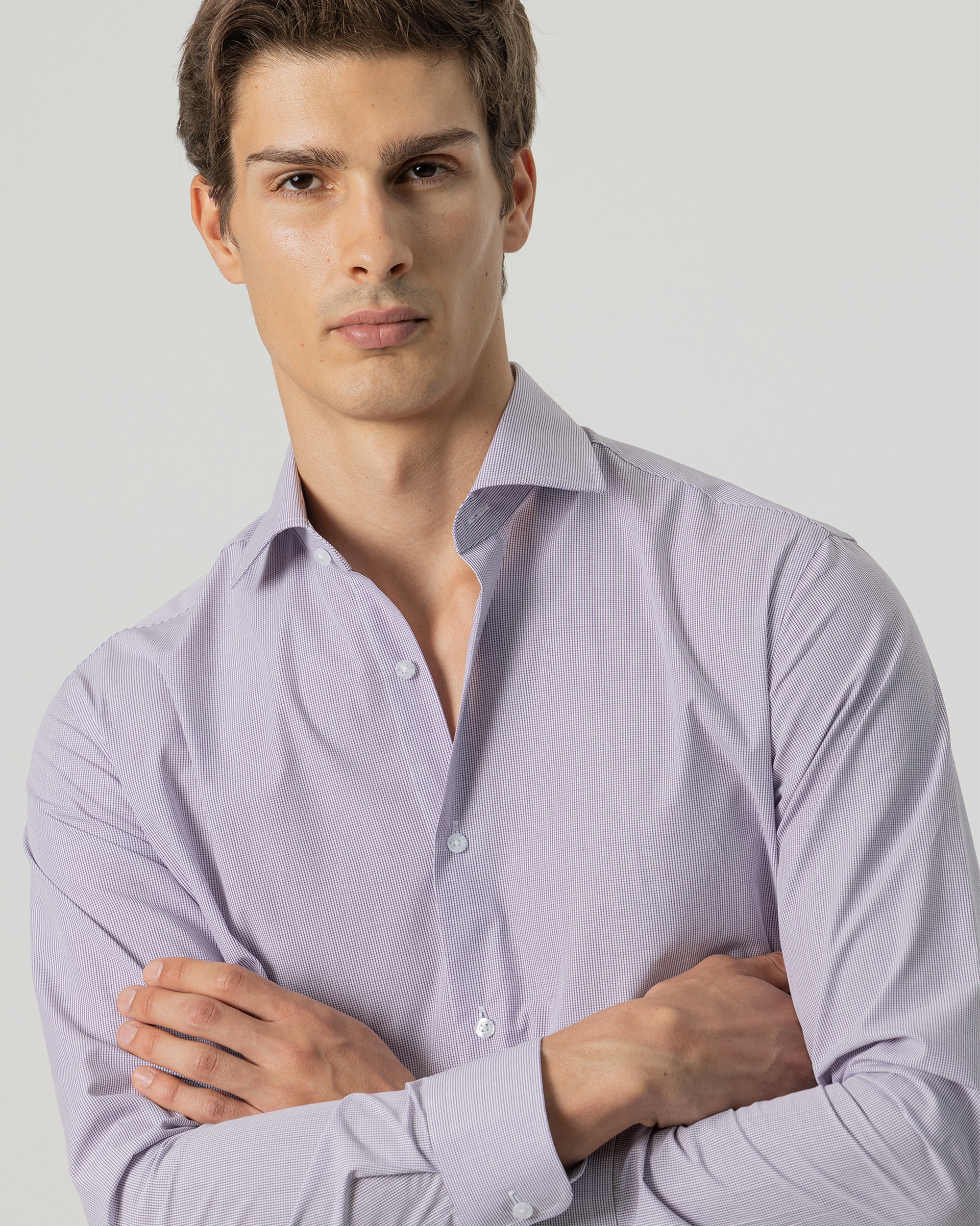 Camisa de vestir microcuadro de hombre regular fit - PuroEgo - Malva Malva-2