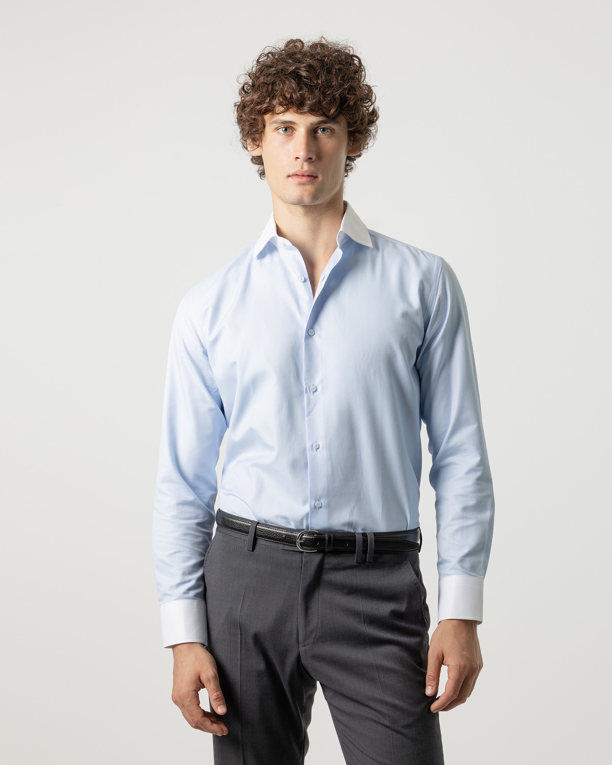 Imagen 0 de Camisa de vestir cuello contraste de hombre regular fit Azul celeste