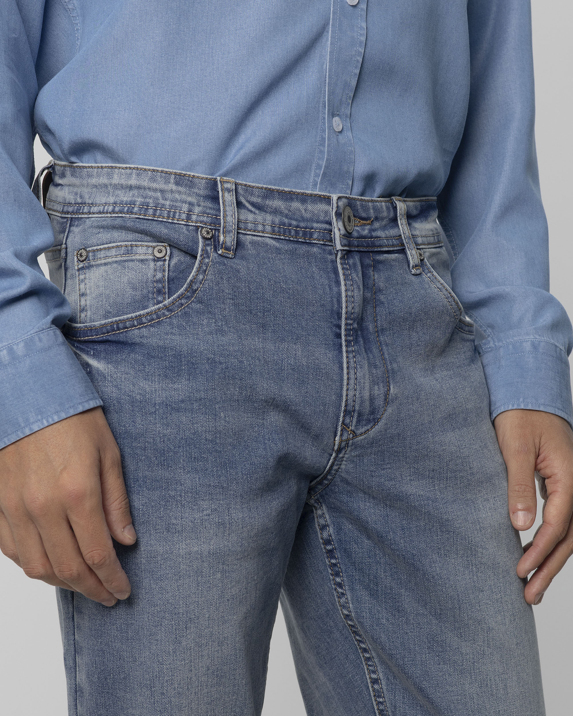 Imagen 3 de Pantalón vaquero strecht de hombre slim fit - PuroEgo - Azul claro Azul claro