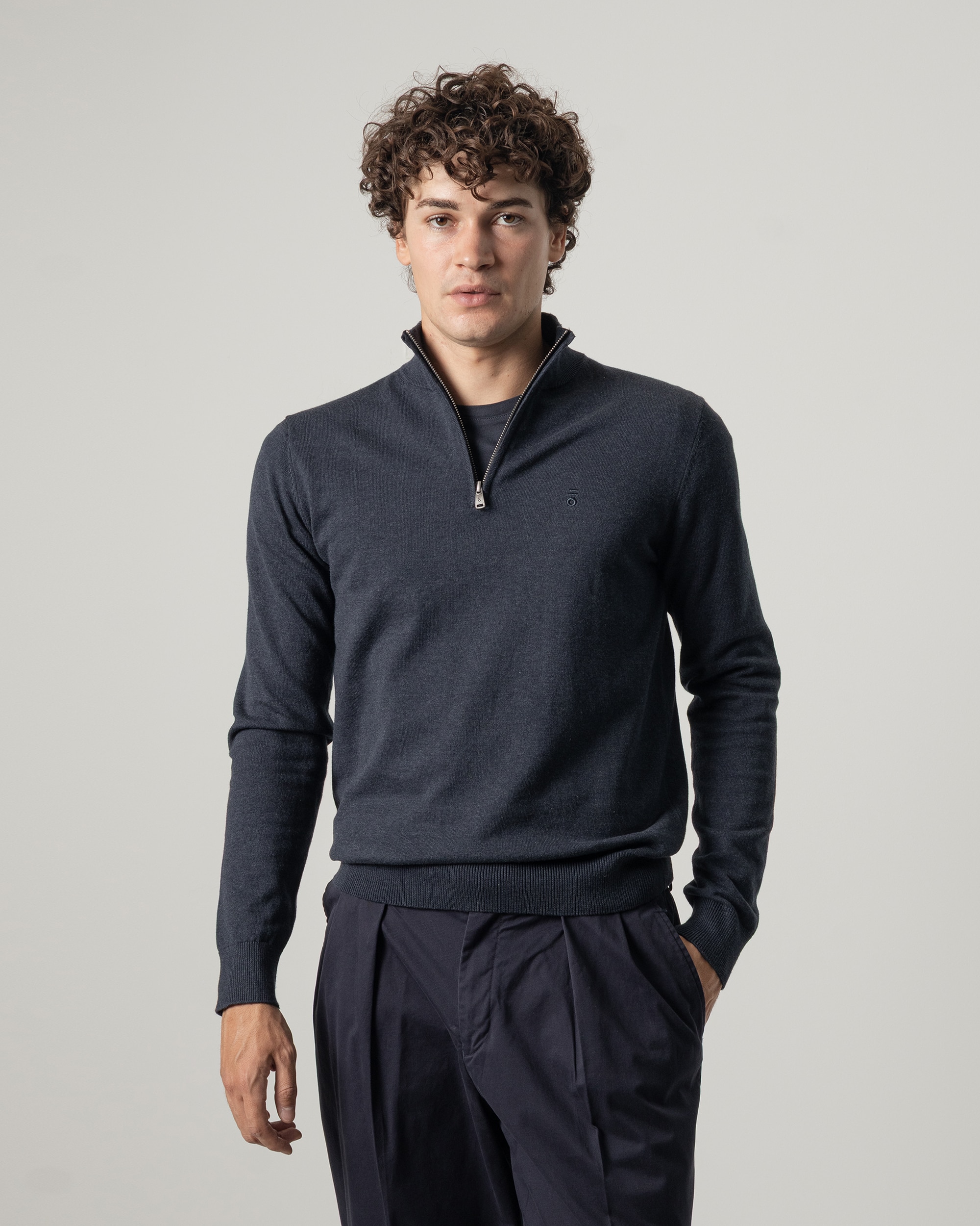 Imagen 1 de Jersey algodón cuello mock cremallera de hombre Azul oscuro