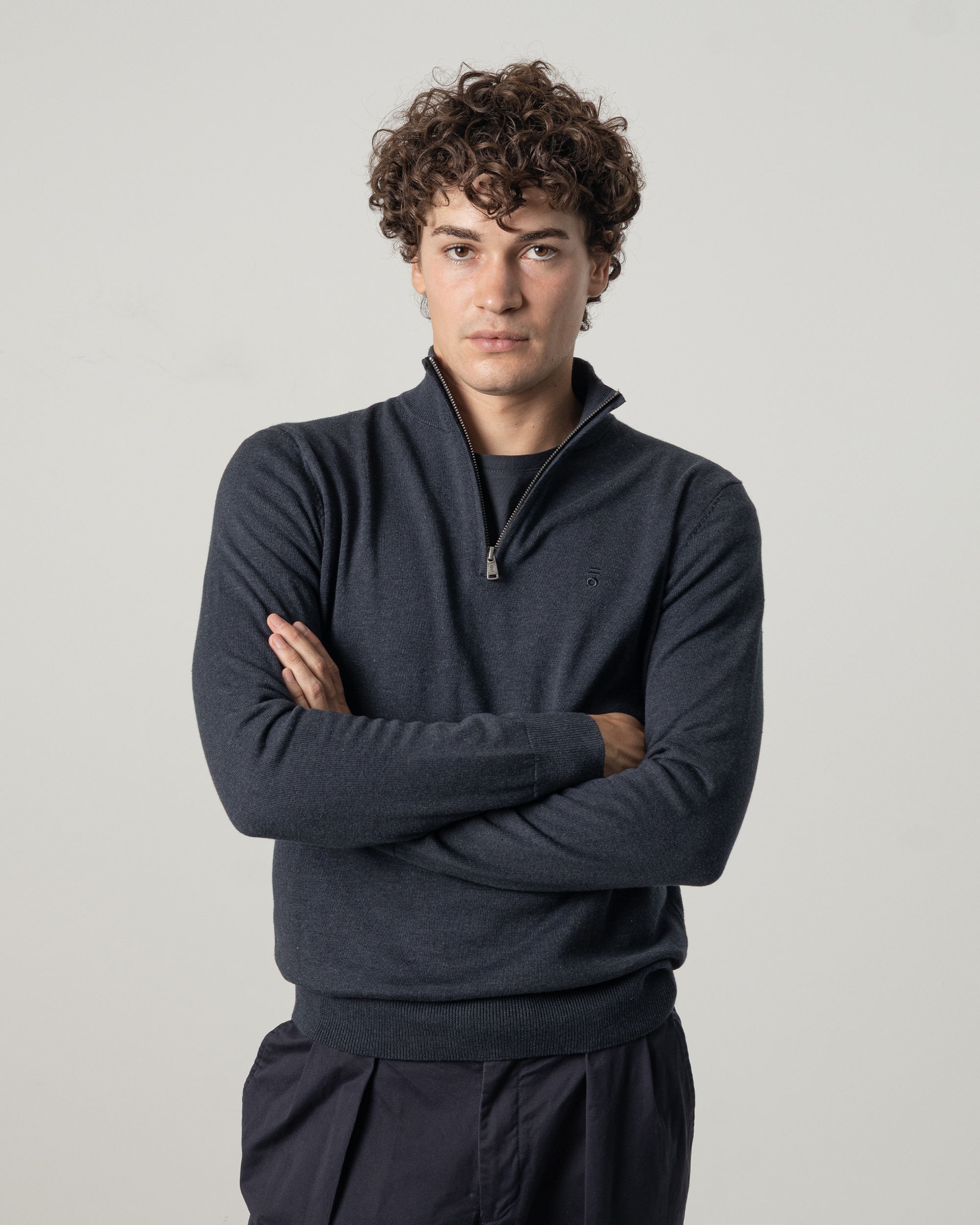Imagen 2 de Jersey algodón cuello mock cremallera de hombre - PuroEgo - Azul oscuro Azul oscuro