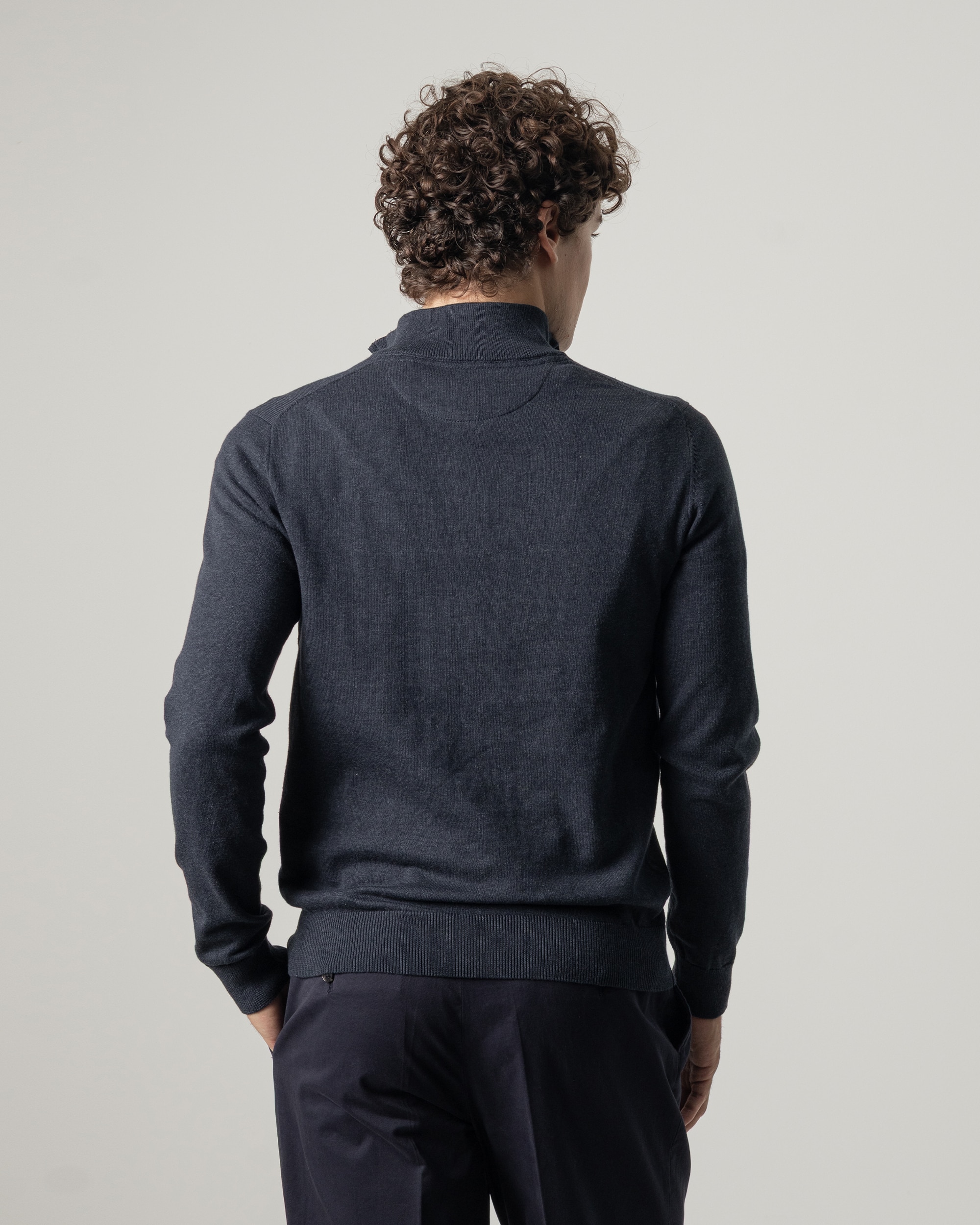 Imagen 4 de Jersey algodón cuello mock cremallera de hombre - PuroEgo - Azul oscuro Azul oscuro