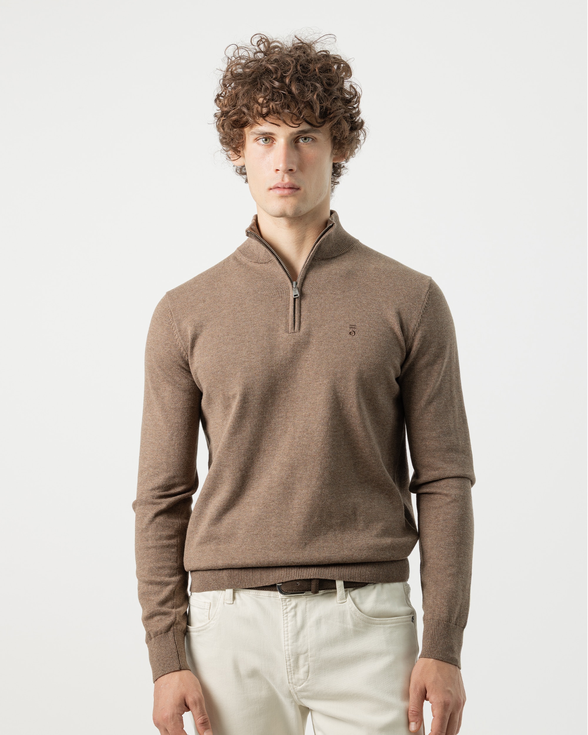 Imagen 1 de Jersey algodón cuello mock cremallera de hombre - PuroEgo - Marrón Marrón