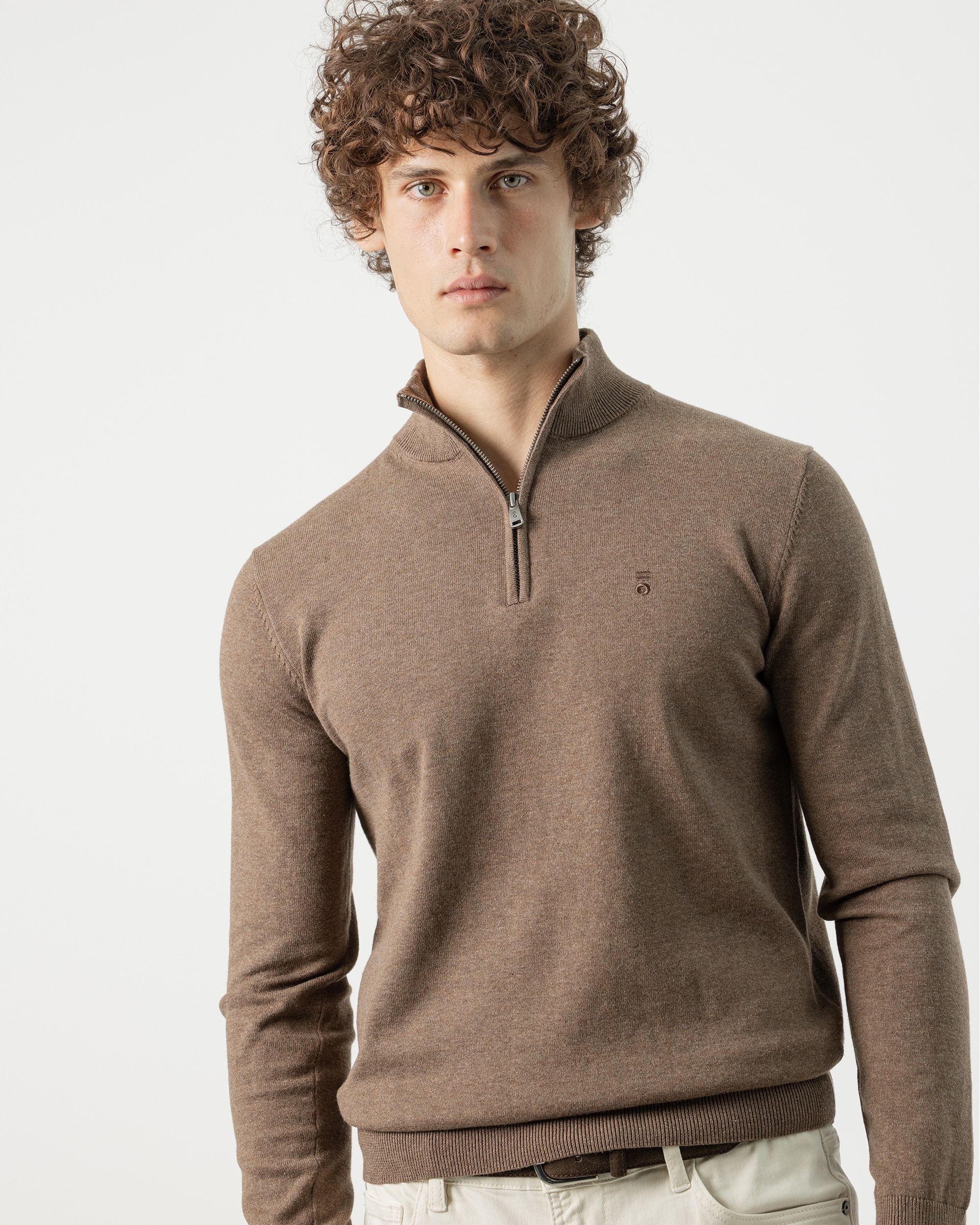 Imagen 2 de Jersey algodón cuello mock cremallera de hombre - PuroEgo - Marrón Marrón