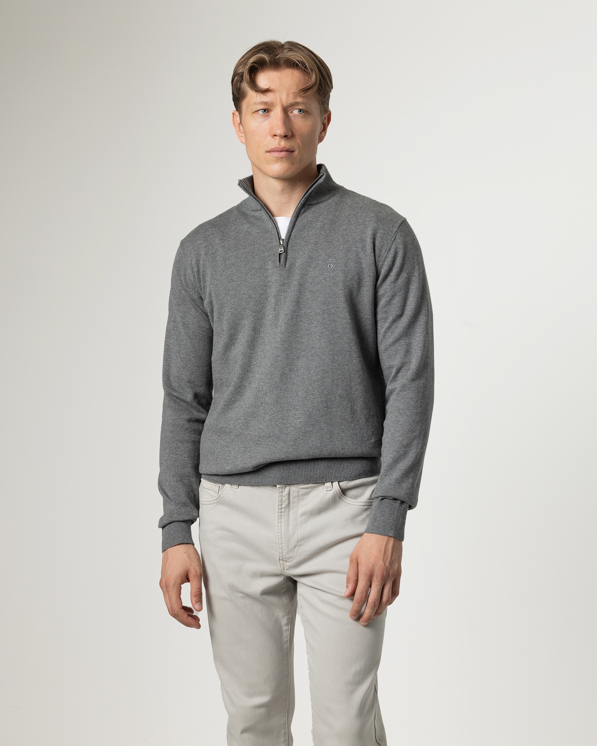 Imagen 1 de Jersey algodón cuello mock cremallera de hombre - PuroEgo - Gris oscuro Gris oscuro