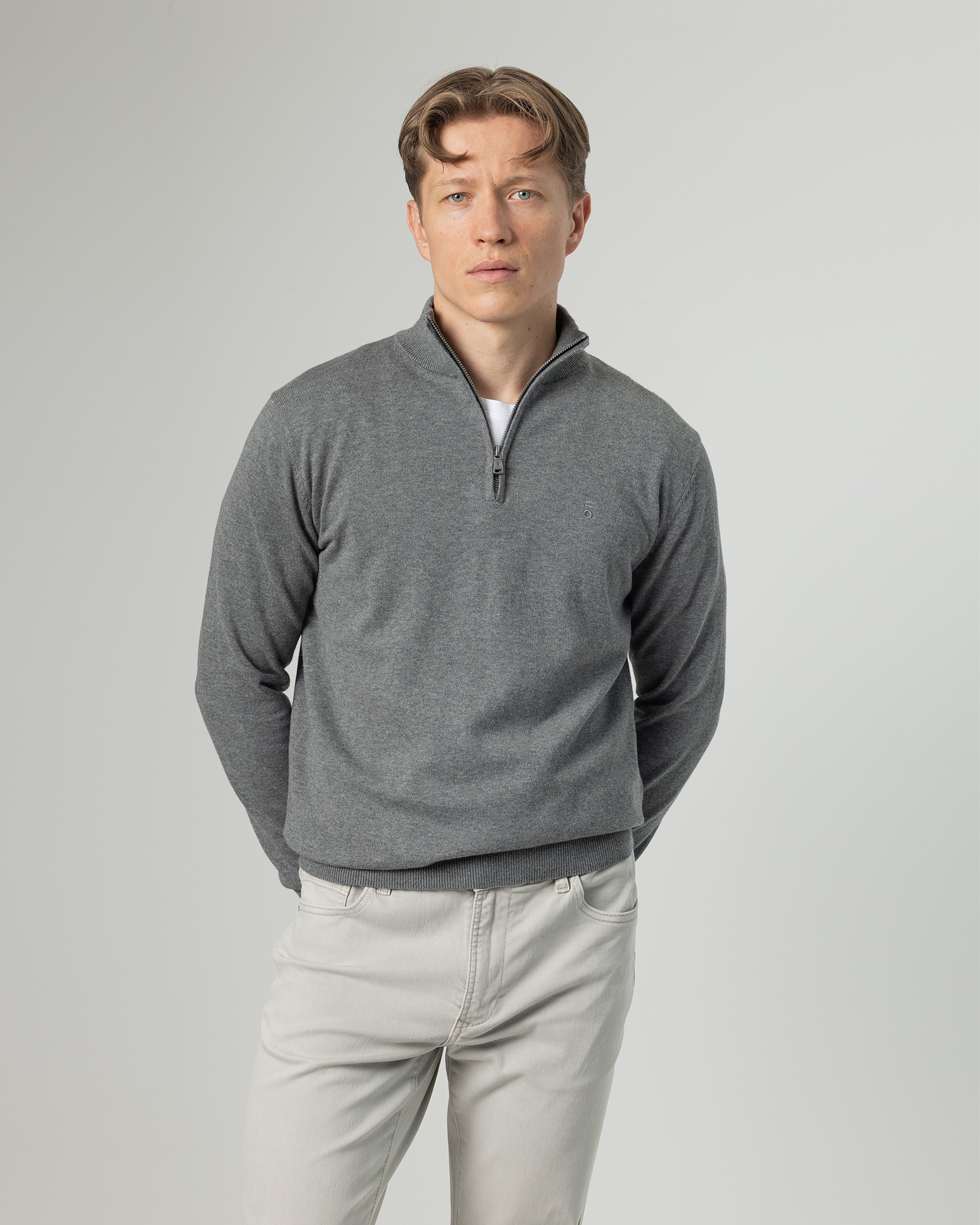 Imagen 2 de Jersey algodón cuello mock cremallera de hombre - PuroEgo - Gris oscuro Gris oscuro