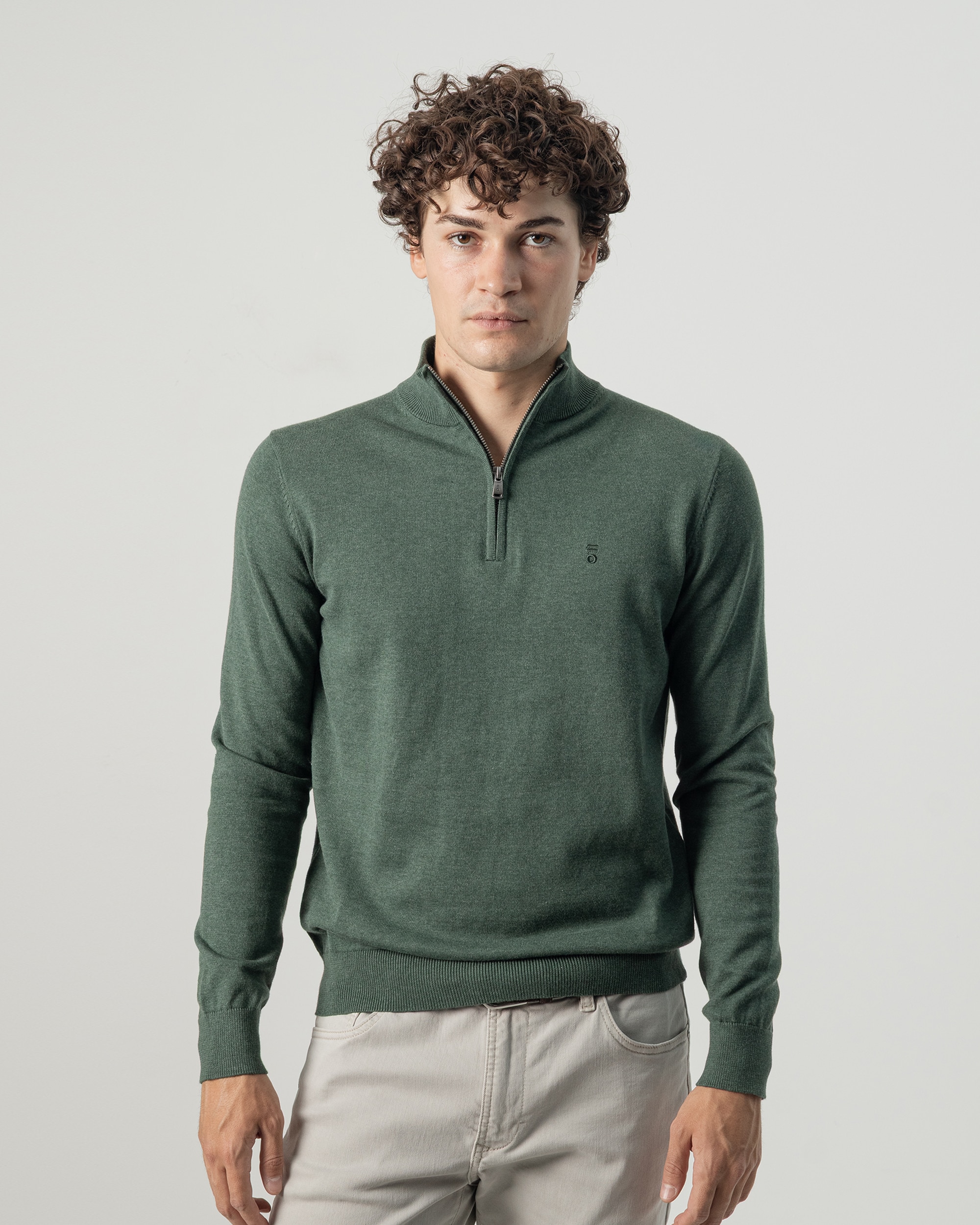 Imagen 1 de Jersey algodón cuello mock cremallera de hombre - PuroEgo - Verde claro Verde claro