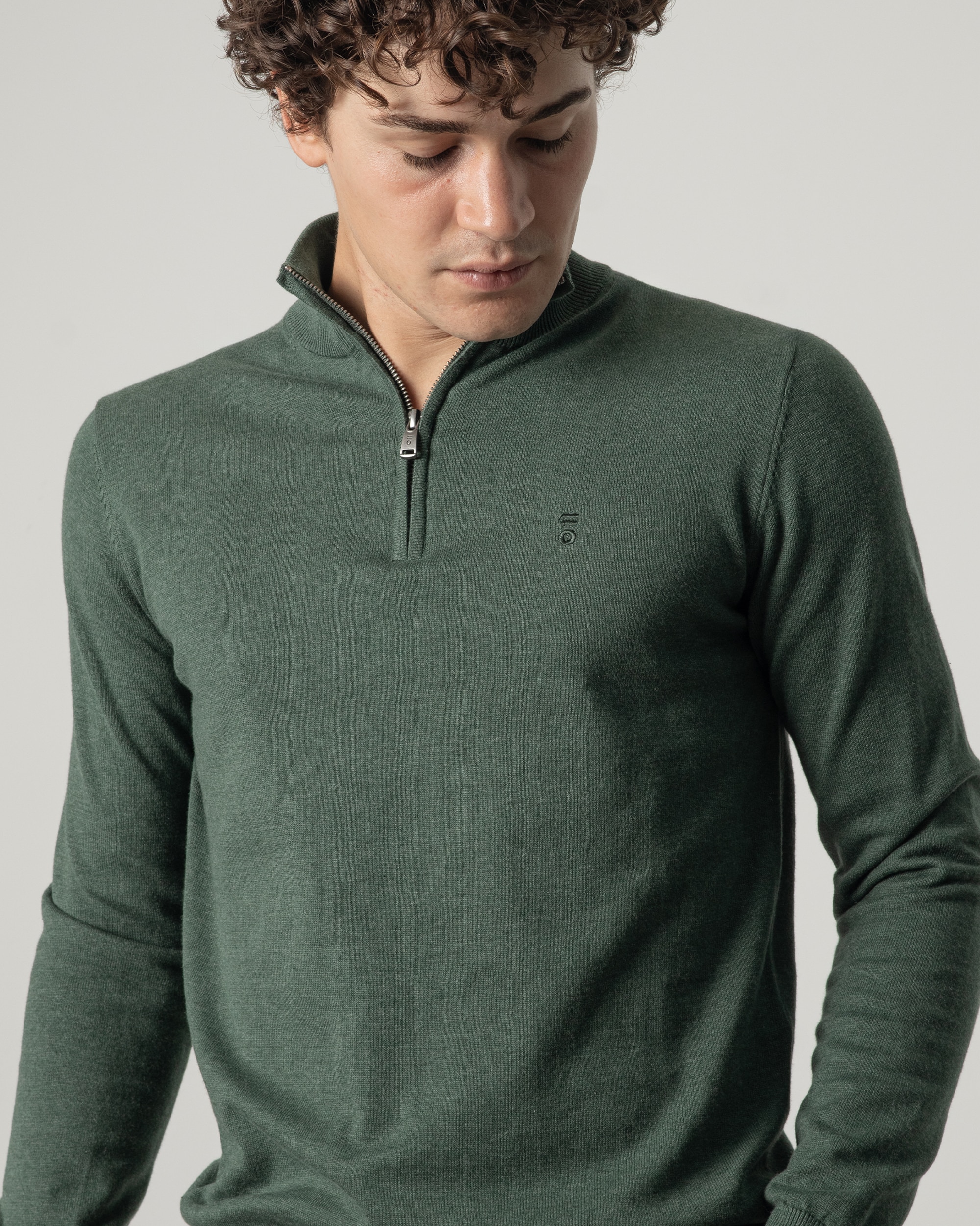 Imagen 2 de Jersey algodón cuello mock cremallera de hombre - PuroEgo - Verde claro Verde claro