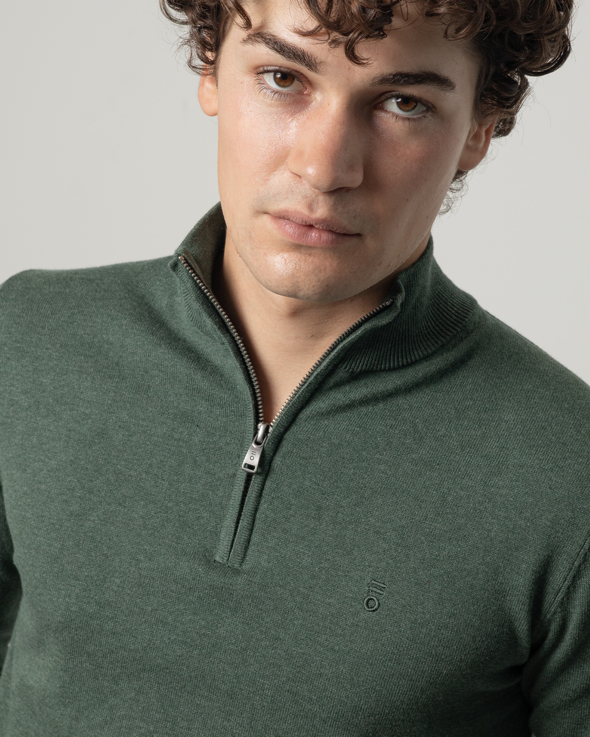 Imagen 3 de Jersey algodón cuello mock cremallera de hombre - PuroEgo - Verde claro Verde claro
